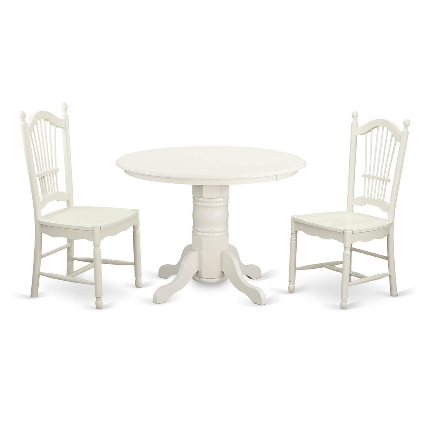 East West Furniture SHDO3-WHI-W 3-Piece Round Kitchen Table Set with Pedestal Base & 2 Dining Chairs for Small Spaces, 42x42 Inch, Linen White - Perfect for Apartments, Breakfast Nooks & Cozy Dining Areas