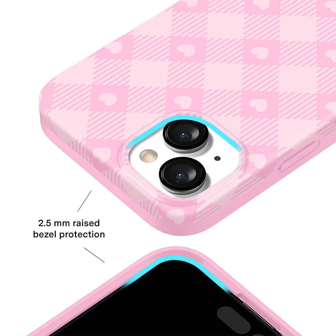Pink Gingham iPhone Case for iPhone 13/14/15 - Cute Floral Pattern Protective Phone Cover - Perfect for Women, Girls, Teens - Great for Everyday Use, Work, School & Travel