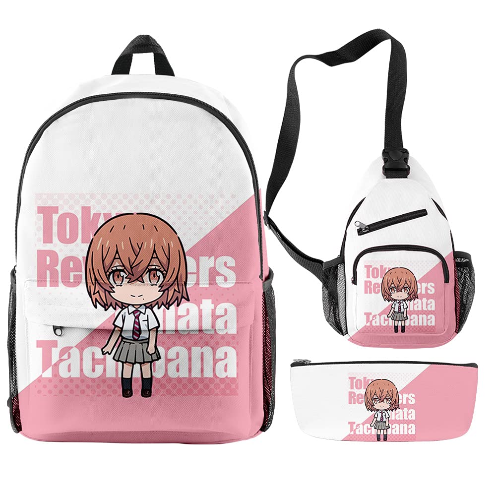 Tokyo Revengers 3D Printed Backpack Set - Unisex Casual Backpack, Chest Bag & Pencil Case (5-Piece Anime Merchandise) - Perfect for School, Travel, and Anime Conventions