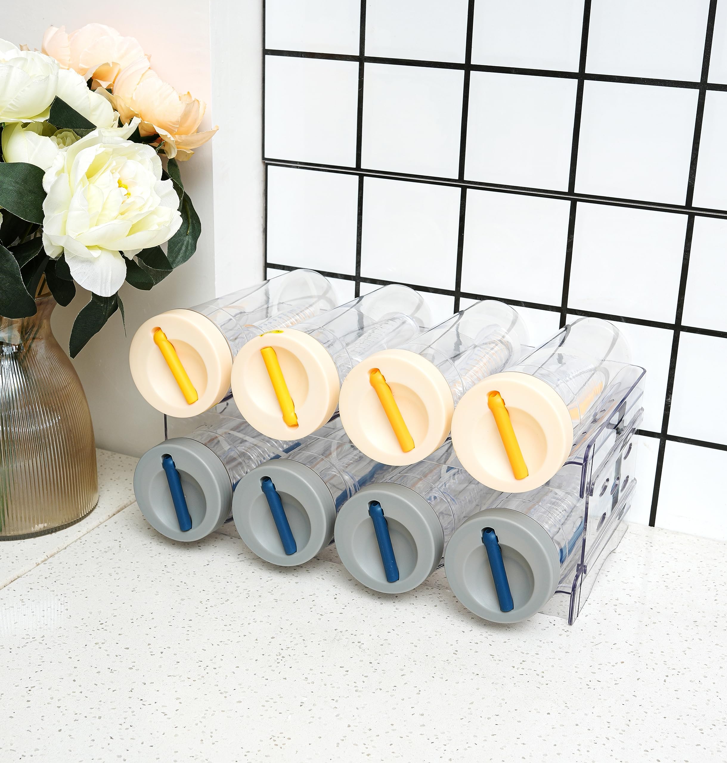 IEEK 2 Pack Clear Plastic Stackable Wine & Water Bottle Organizer - Free Standing Fridge Storage for Cabinet, Refrigerator, Pantry & Kitchen Countertops - Holds 8 Bottles - Perfect for Home, Office & Party Use