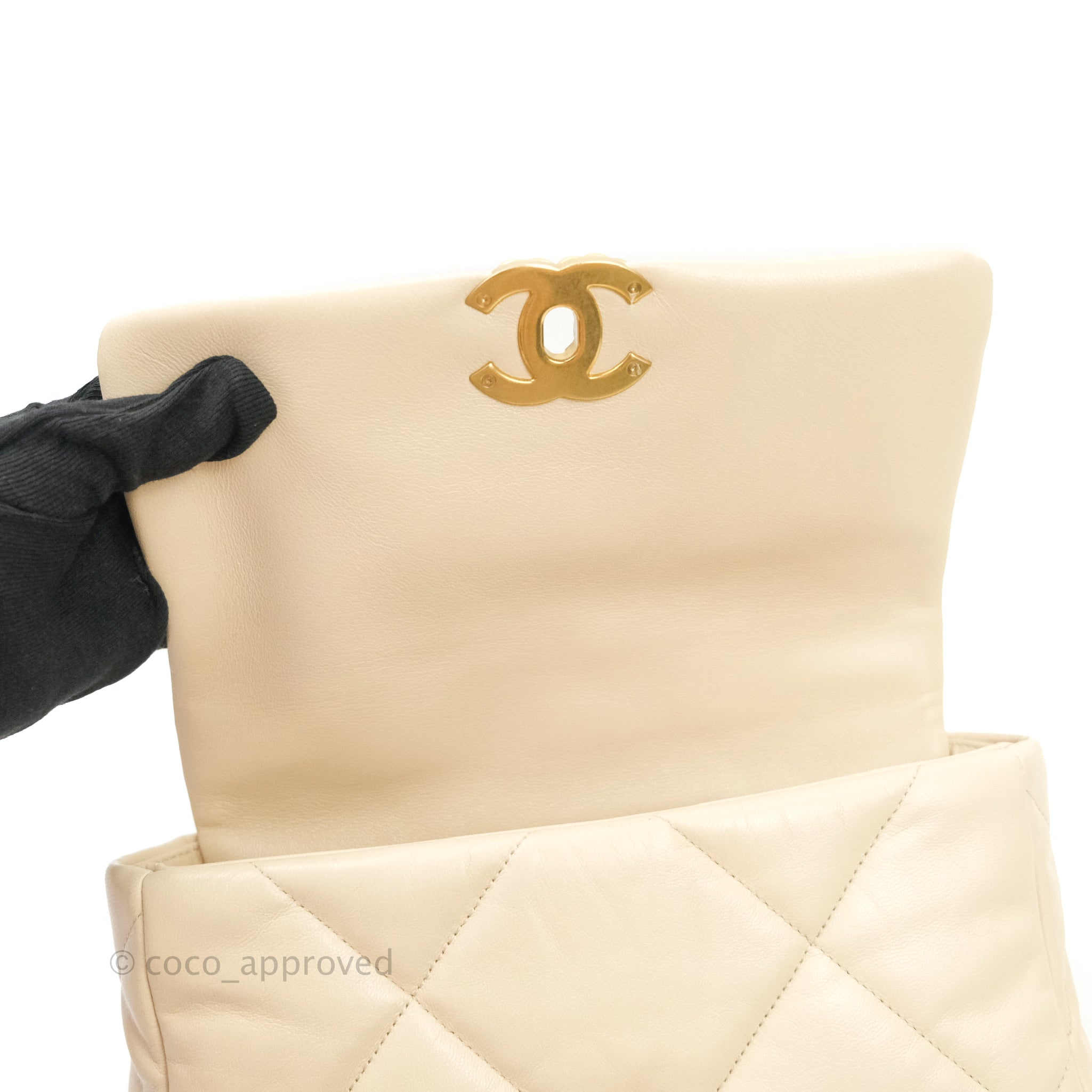Chanel 19 Small Beige Goatskin Leather Bag with Mixed Gold & Silver Hardware - Luxury Crossbody Purse for Women, Perfect for Date Night & Special Occasions