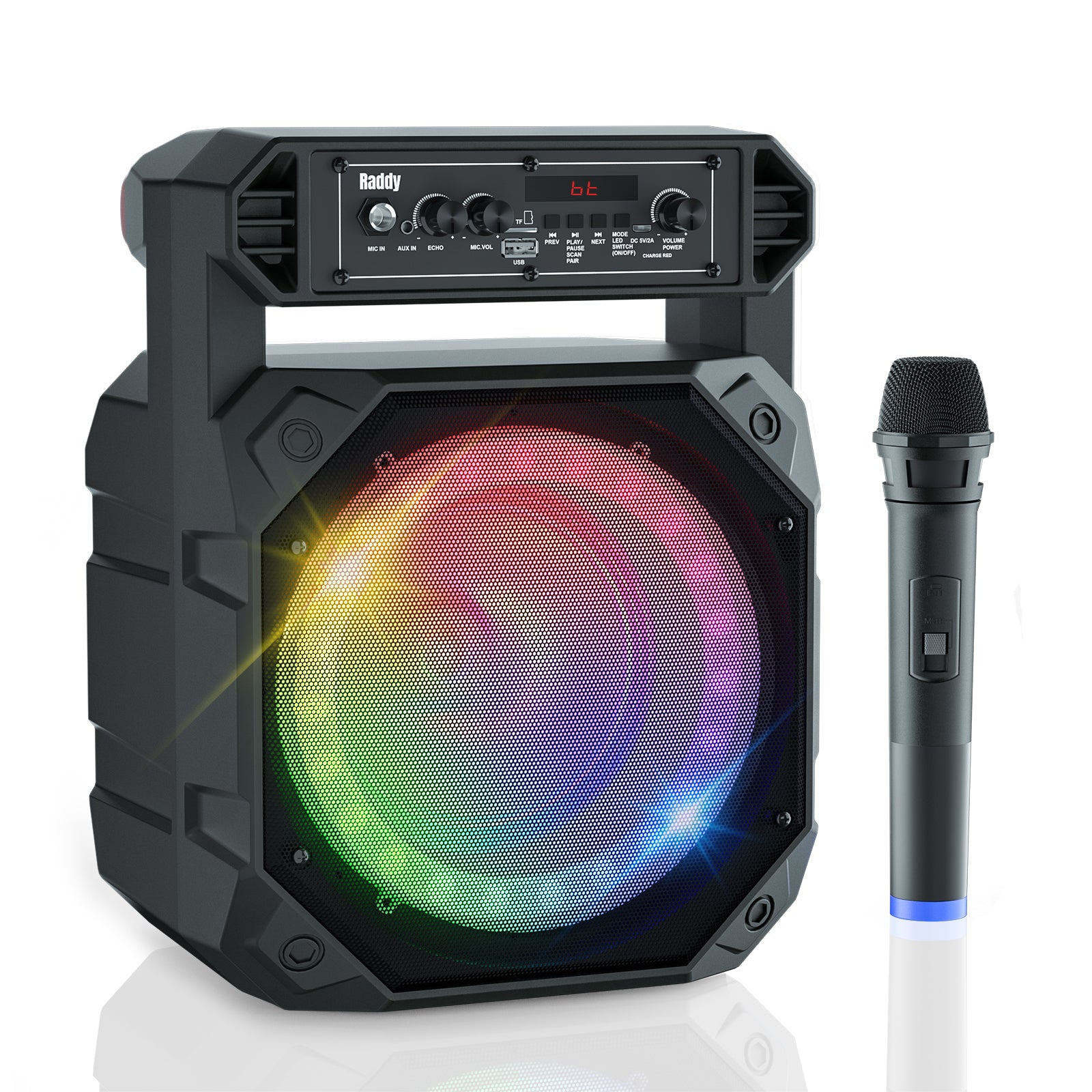 Raddy RS68 Portable Karaoke Machine with Bluetooth & Wireless Microphones - Rechargeable Speaker for Home Parties, Outdoor Gatherings & Travel Entertainment