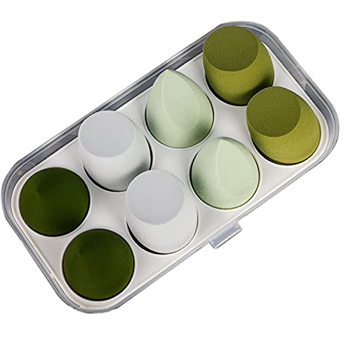 LITU 8 Pack Makeup Sponges - Latex Free Beauty Blender Foundation Sponges Set with 1 Holder Case (4 Colors, Green) - Perfect for Liquid, Cream & Powder Makeup Application