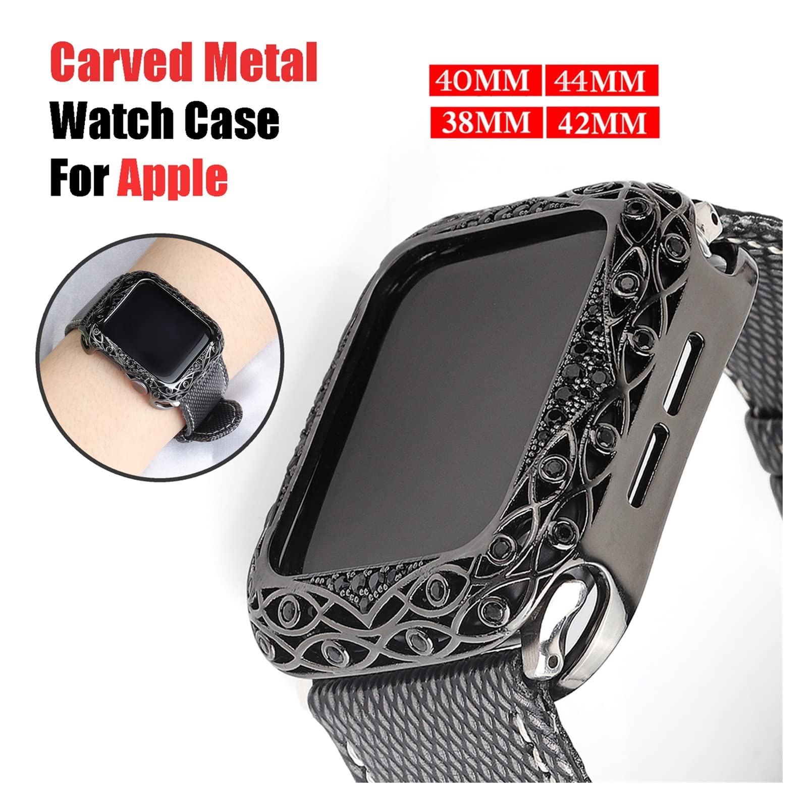 Diamond Watch Case for Apple Watch SE/6/5/4 (40mm/44mm) & iWatch Series (42mm/38mm) - Carved Design Protective Cover for Workout, Swimming & Fashion Accessory