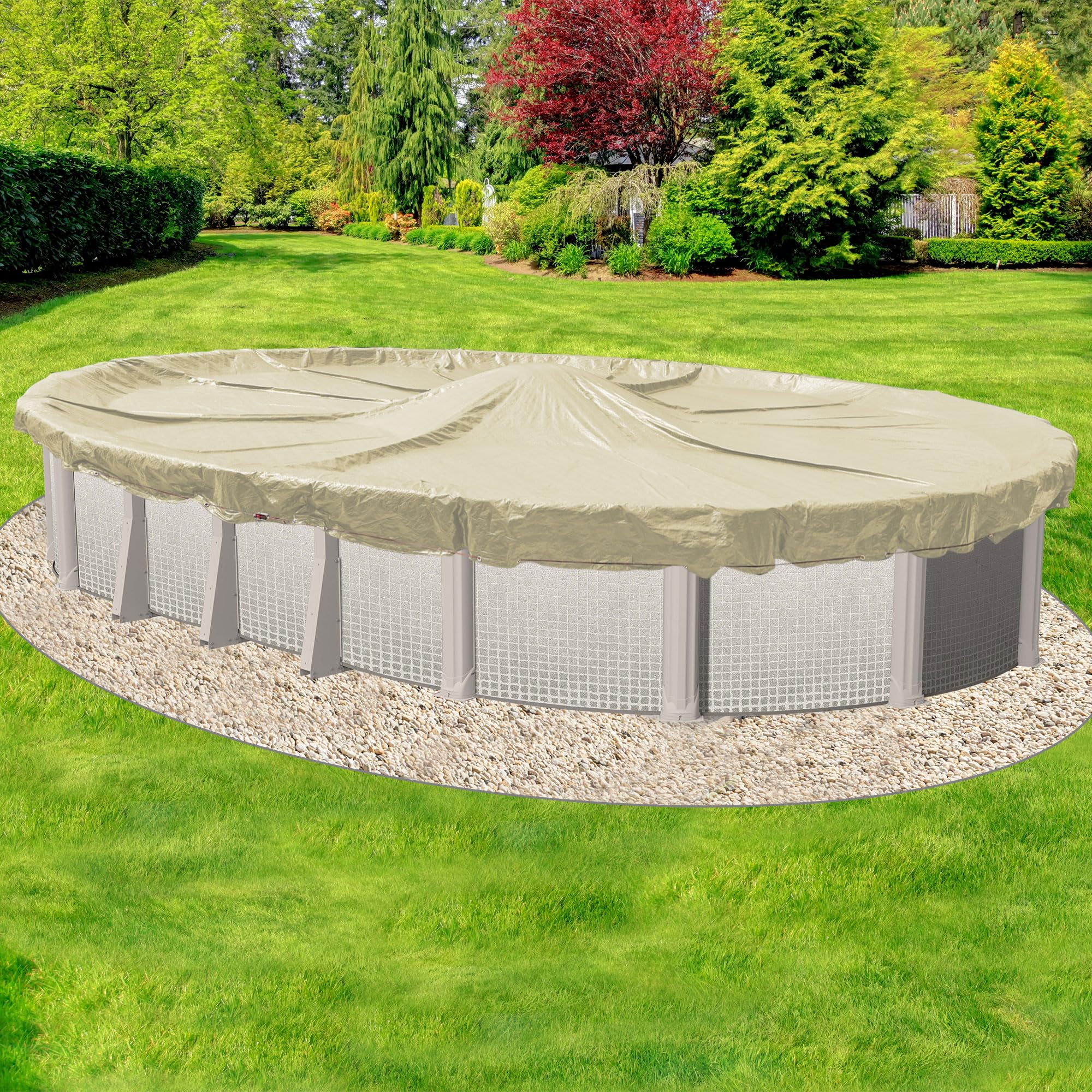 Doheny’s Heavy-Duty Winter Pool Covers for Above Ground Pools | 12' x 24' Oval Solid Super Tan | Tear-Resistant Commercial-Grade Material | Affordable Protection for Winter Season | Perfect for Snow, Leaves & Debris Protection