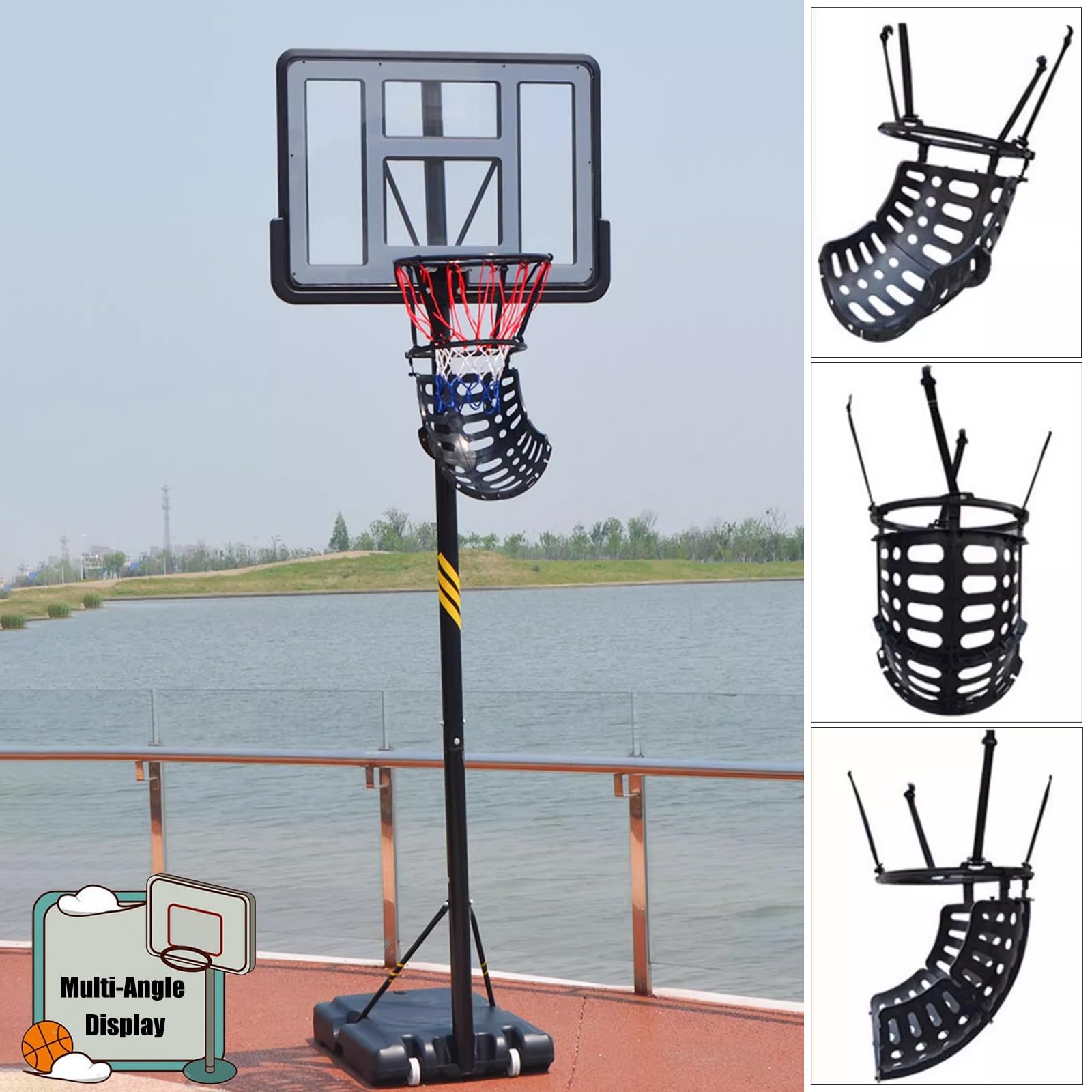 LXLZYXSF No Ball Pickup Basketball Return System - Wall Mounted Solo Shooting Trainer for Kids & Adults | Portable Lightweight Rebounder | Perfect for Driveway, Backyard & Gym Practice (Black)