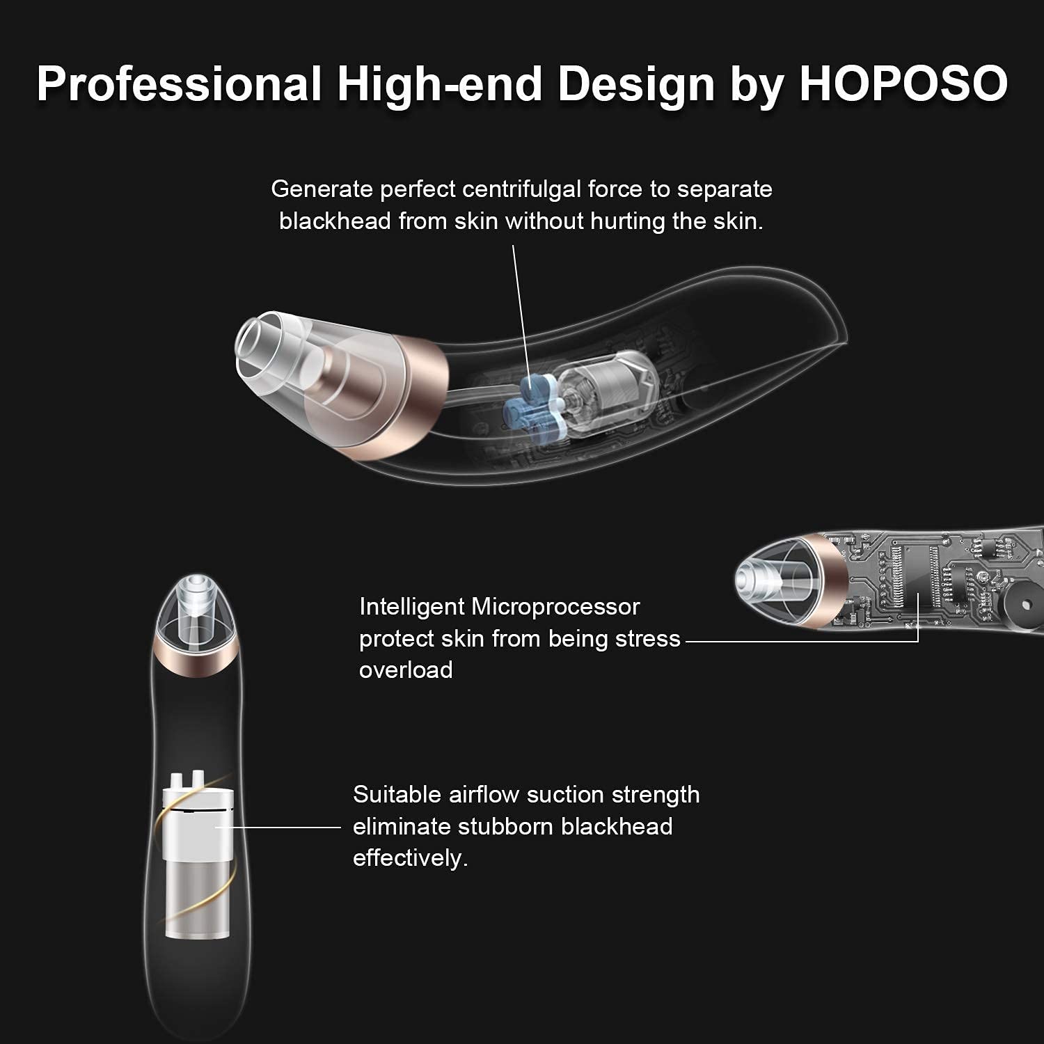 HOPOSO Electric Blackhead Remover Vacuum - Upgraded Pore Cleaner for Nose & Face, Acne Comedone Whitehead Extractor Tool - Perfect for Daily Skincare & Spa Treatments