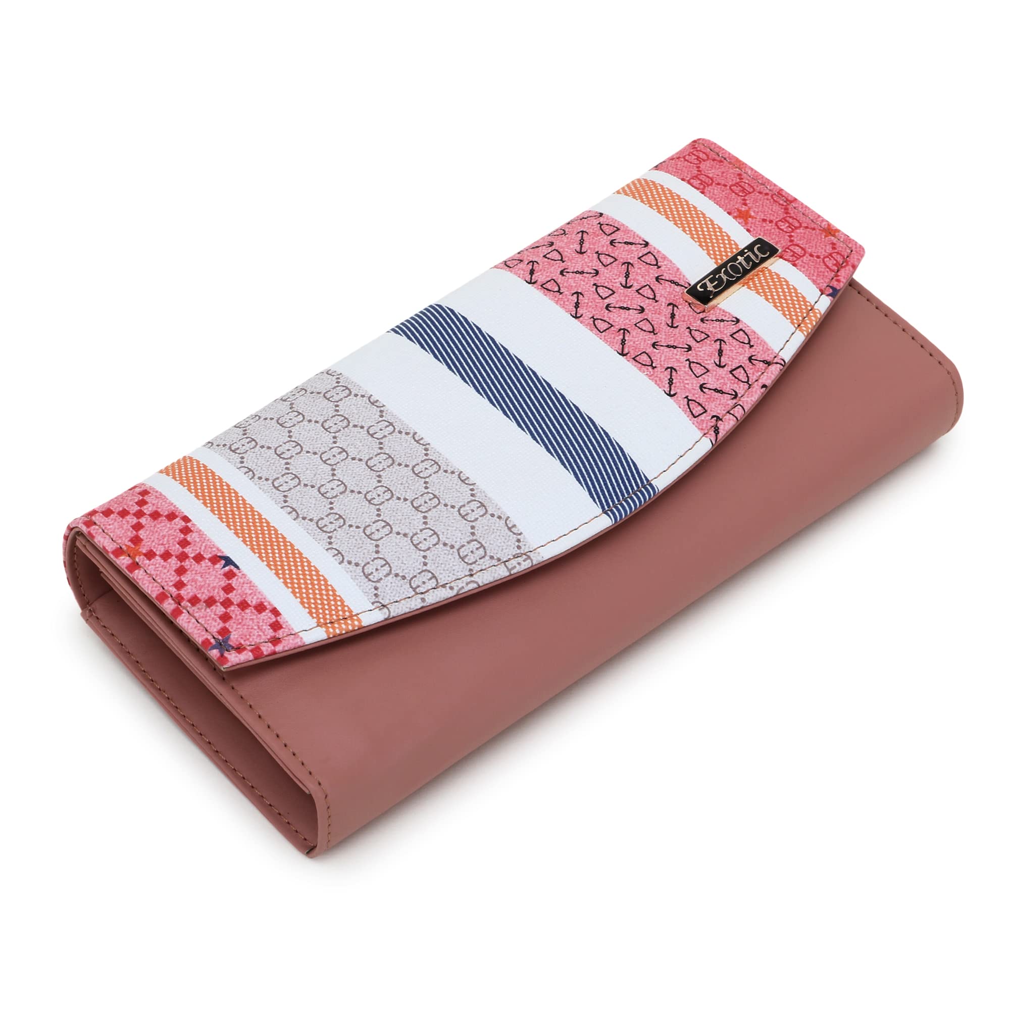 EXOTIC Polyurethane Women's Classic Wallet - Slim RFID Blocking Bifold Wallet with Multiple Card Slots (Peach) | Perfect for Everyday Use, Travel & Gift Giving