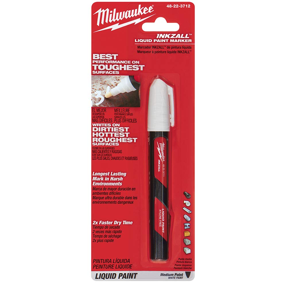 Milwaukee Electric Tools White Paint Marker (48-22-3712) - Permanent Marker for Metal, Wood, Plastic - Ideal for Construction, DIY Projects & Industrial Labeling