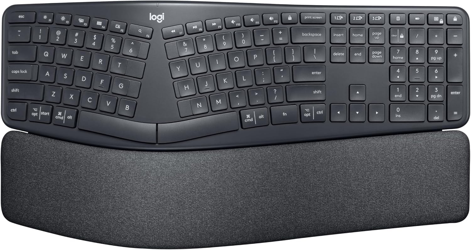 Logitech Ergo K860 Wireless Ergonomic Keyboard with Wrist Rest - Split Keyboard Layout for Comfort Typing, Bluetooth/USB Connectivity for Windows & Mac (Renewed) - Perfect for Office Work & Long Typing Sessions