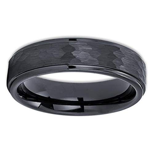 Hammered Black Tungsten Ring for Men - Wedding Band & Anniversary Gift