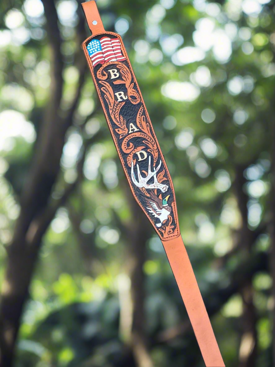 Custom Handmade Leather Rifle Sling - Personalized Engraved Gun Strap for Hunting & Shooting | Durable Adjustable Shoulder Sling for Outdoor Sports & Range Practice