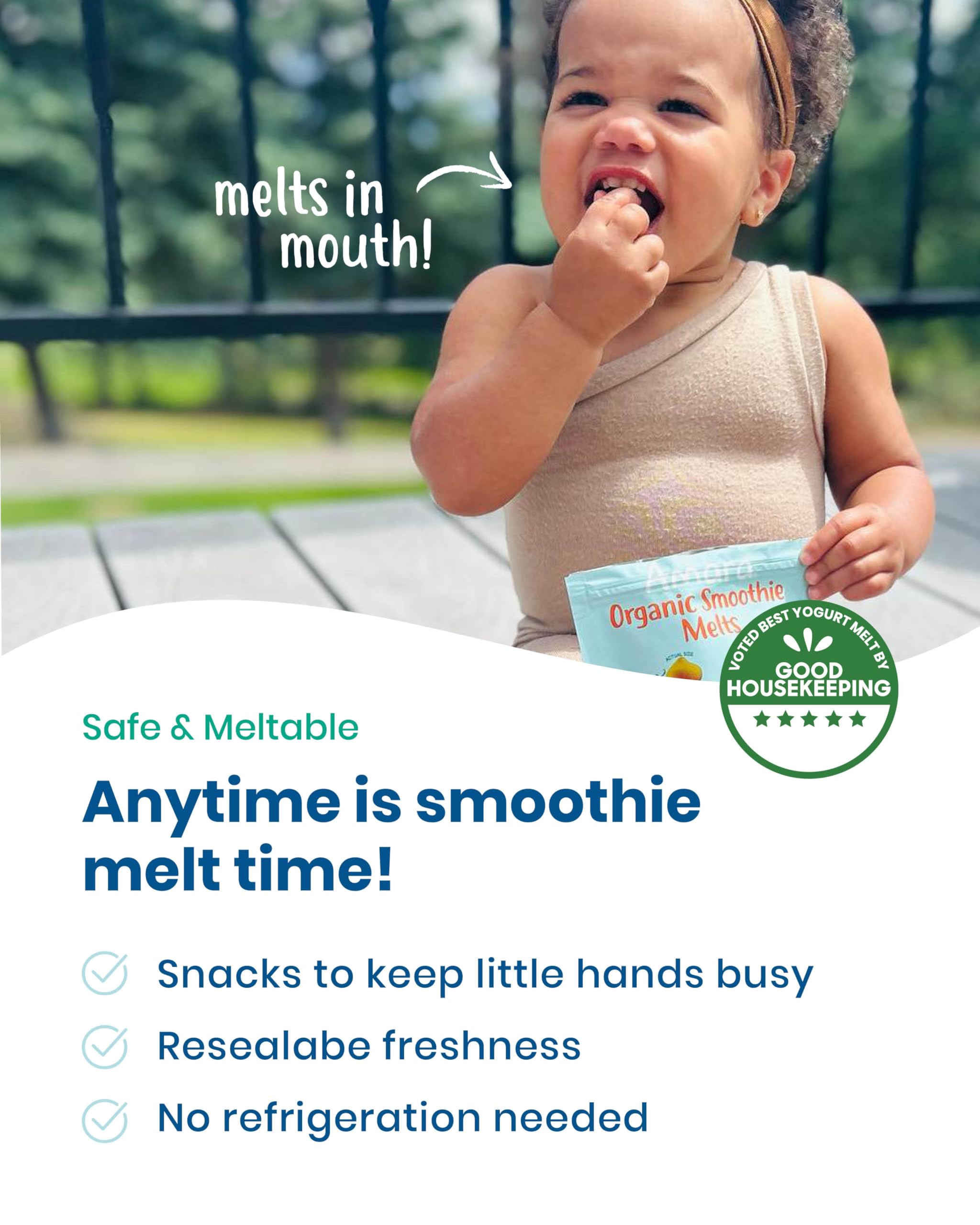Organic Amara Smoothie Melts - Mighty Sweet Greens Baby Snacks with Fruits & Vegetables | Healthy Toddler Snacks for Lunch Box | Plant-Based Yogurt Melts in 6 Resealable Bags | Perfect for On-the-Go Snacking & School Lunches