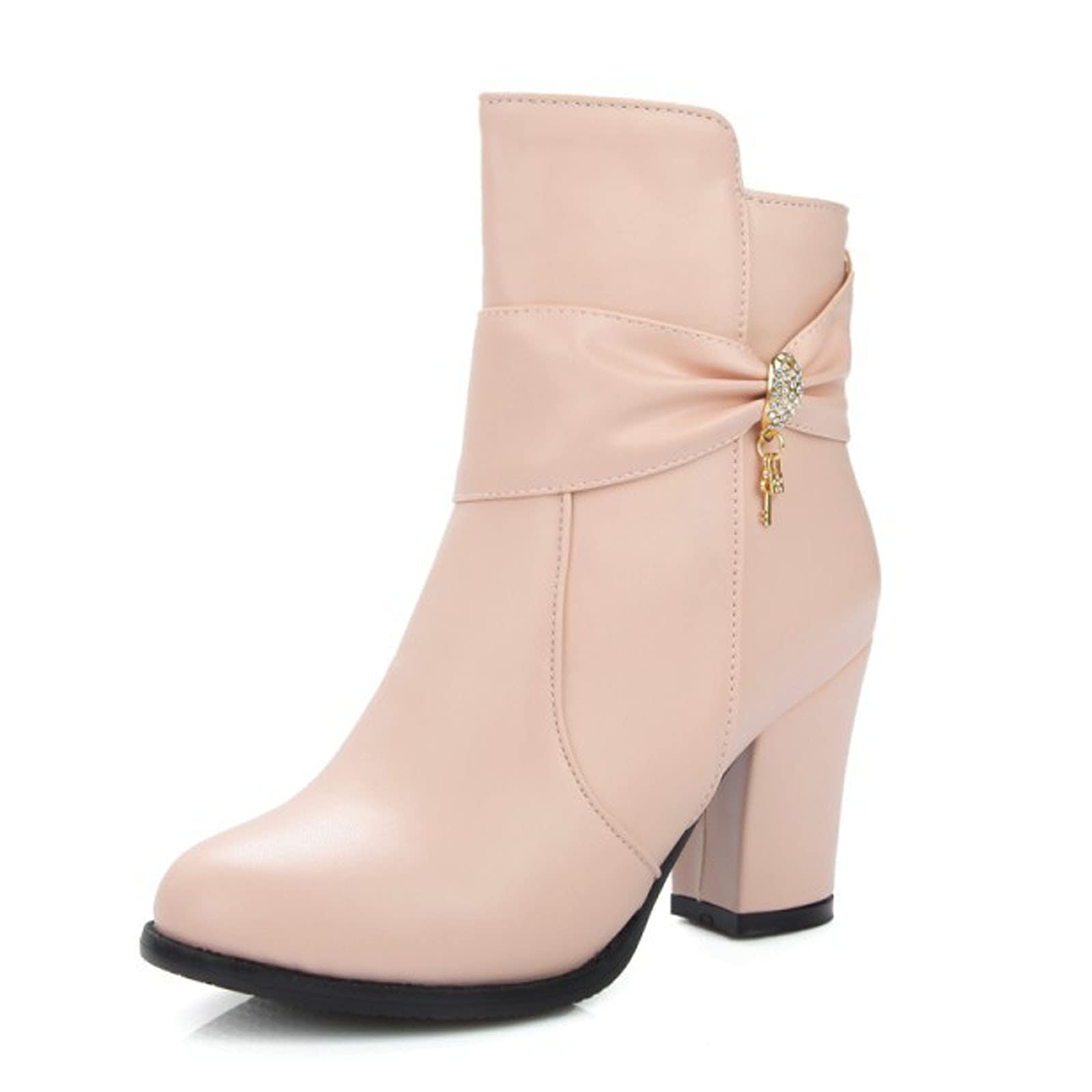 BFBSMZD Women's Ankle Boots - Low Heel Casual Shoes for Autumn & Winter | Fashionable Business Boots with Zip | Pink Size 16 US | Perfect for Office, Dating & Daily Wear