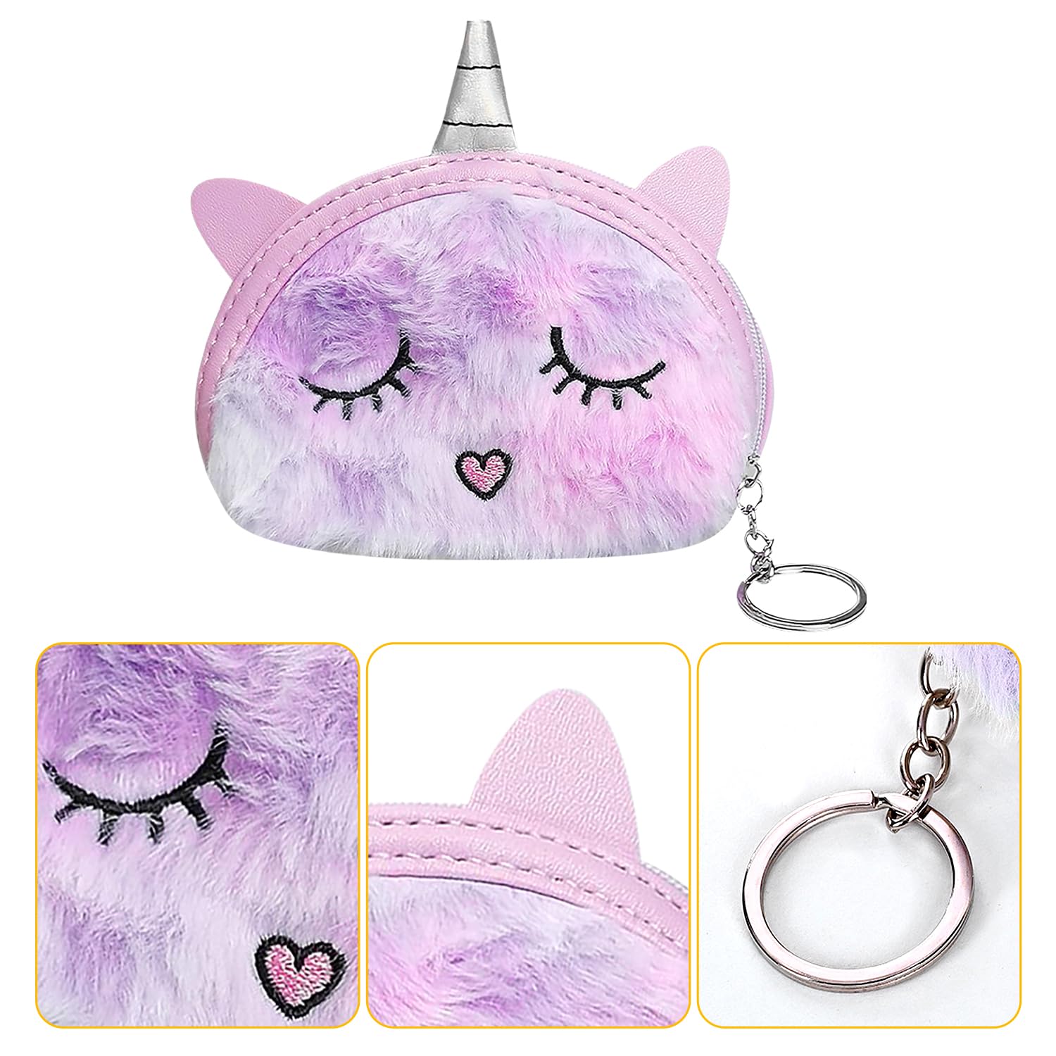 Rumyve Unicorn Plush Purse for Girls - Cute Round Cartoon Unicorn Crossbody Shoulder Handbag, Perfect Princess Gift for Toddler Kids & Teen Girls (Purple) | Birthday Party, School, Playdate & Dress-Up Accessory