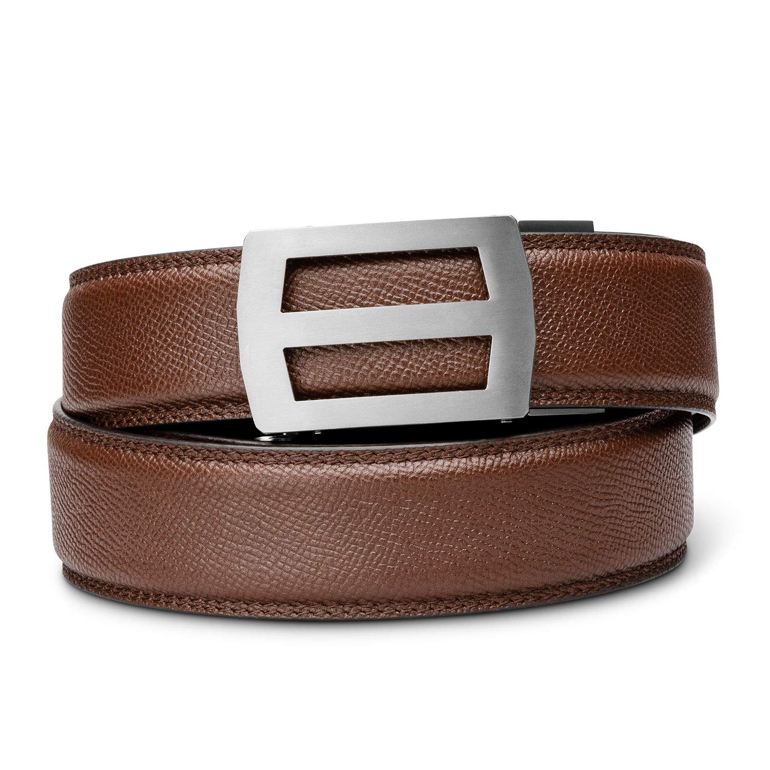 KORE Titanium Track Belts for Men - Premium Titanium Buckle & Durable Pebble-Grain Leather Strap - Perfect for Business, Casual Wear & Outdoor Activities