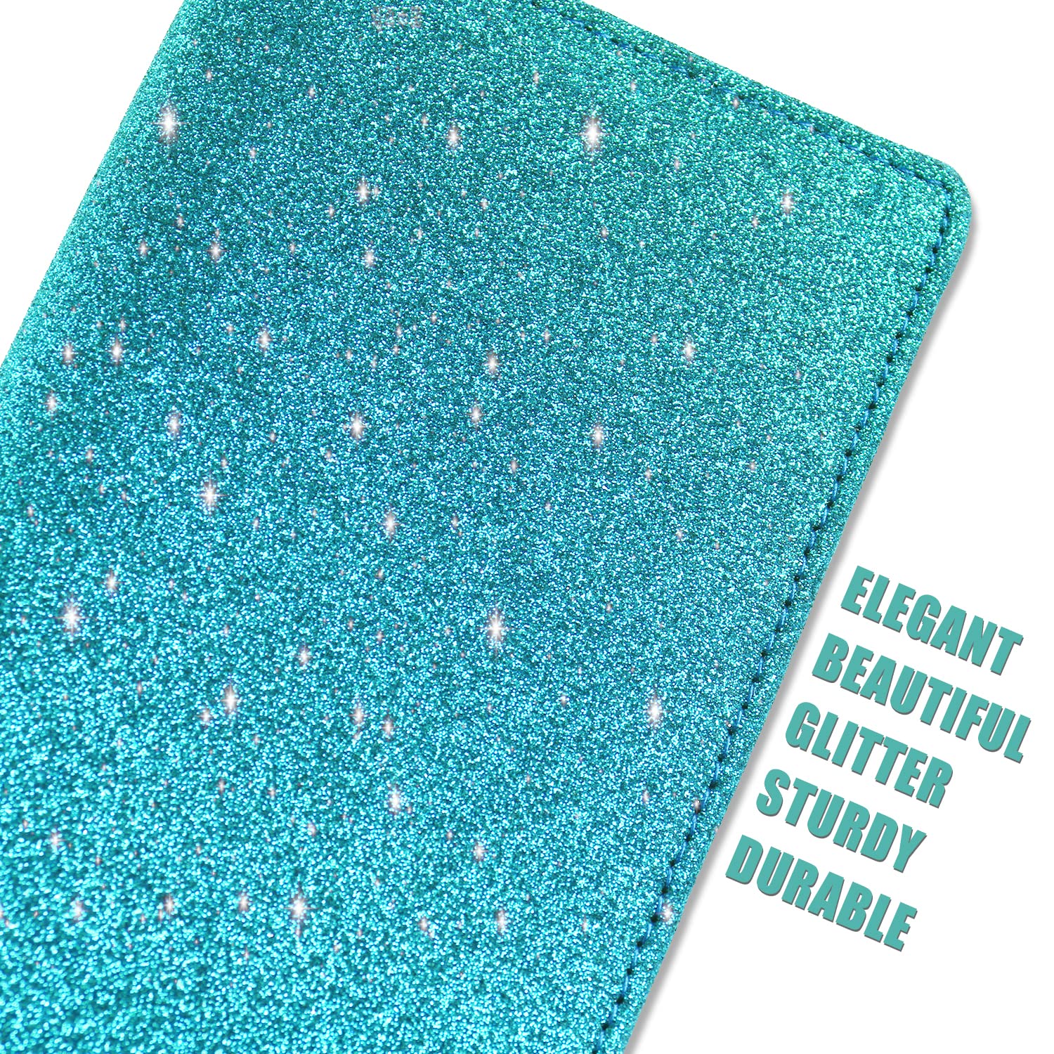 Sanlykate Glitter Checkbook Cover for Women - RFID Blocking PU Leather Checkbook Holder with Pen Loop & Free Divider - Perfect for Everyday Use, Office, and Gift Giving (Blue)