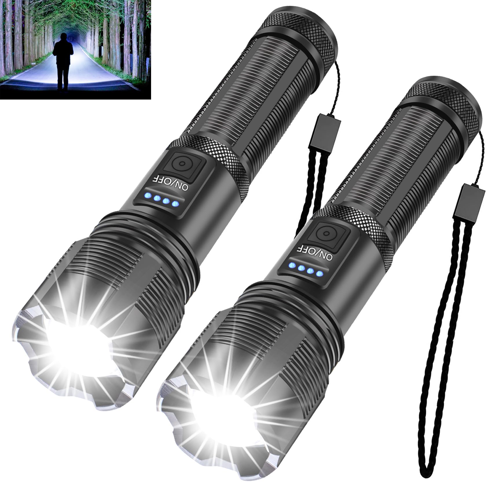 10000 Lumens Rechargeable Tactical Flashlight - Mini Handheld LED Flashlight with 3000mAh Battery, 5 Lighting Modes, Zoomable & IPX8 Waterproof - USB Charging Emergency Light for Camping, Hiking, Dog Walking, Power Outages & Outdoor Adventures
