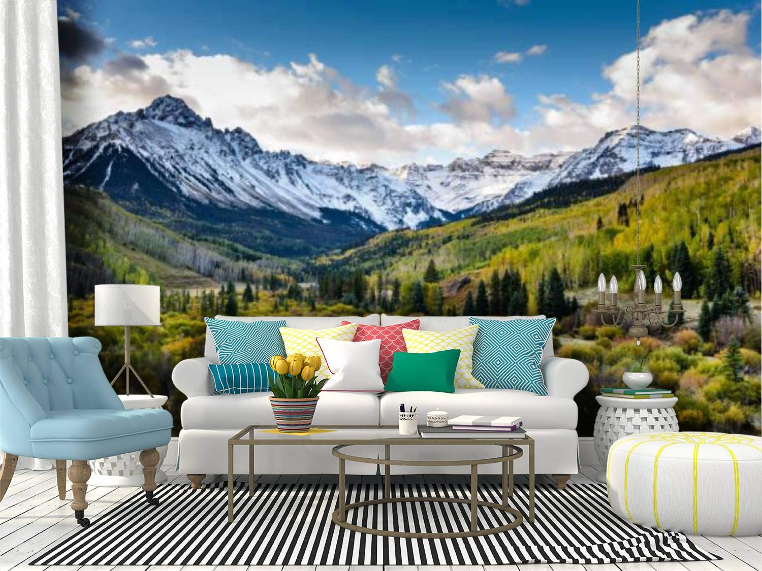 Colorado Rocky Mountains Dallas Divide Scenic Canvas Print - Peel & Stick Self-Adhesive Wallpaper Mural for Living Room Decor | Nature Landscape Wall Art Sticker, Home Craft Wall Decal