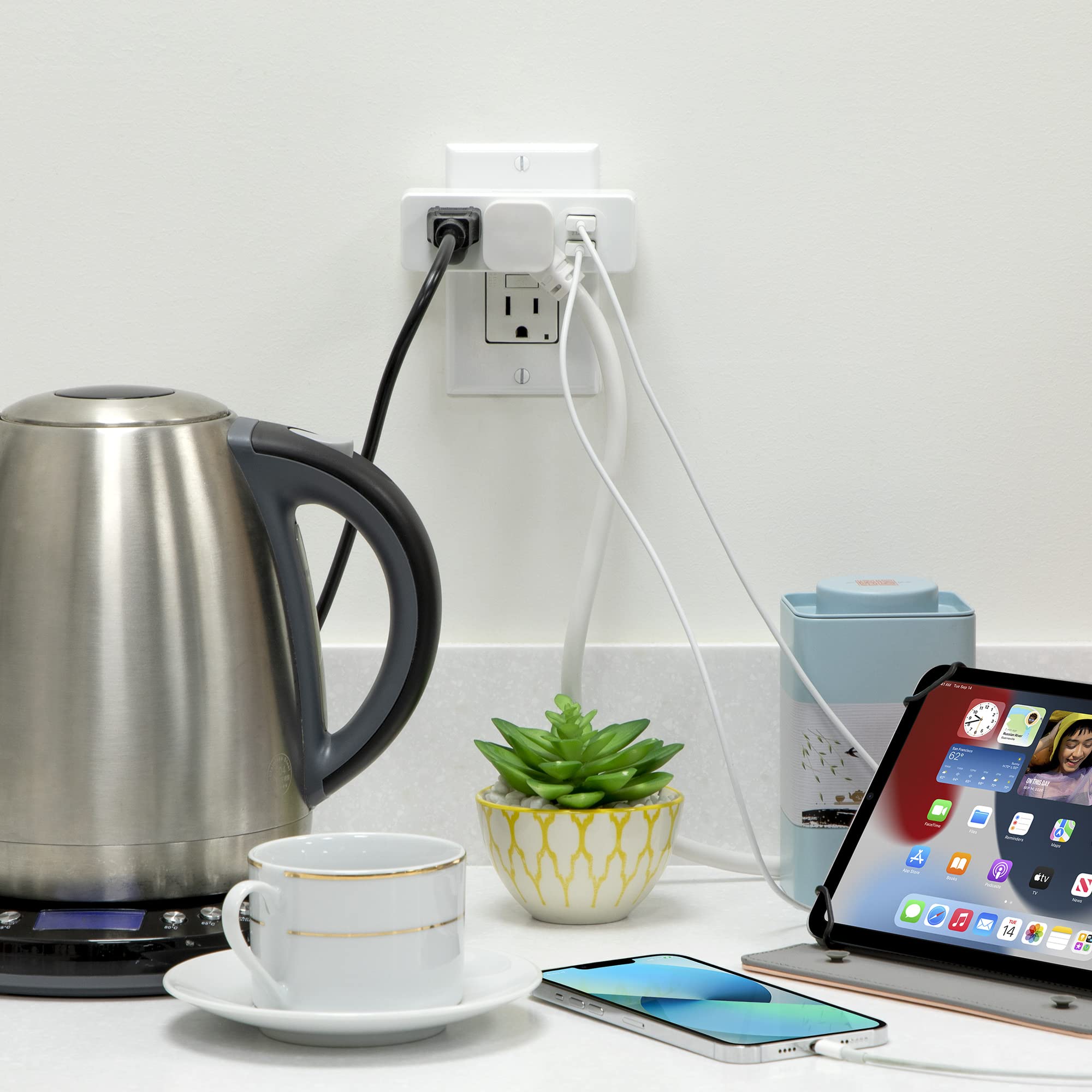 Honeywell Ultra Slim USB Wall Plate with 2 AC Outlets & 2 USB-A Ports (2.1A Fast Charging) - Space-Saving Design for Home, Office & Travel - Perfect for Charging Phones, Tablets & Small Electronics