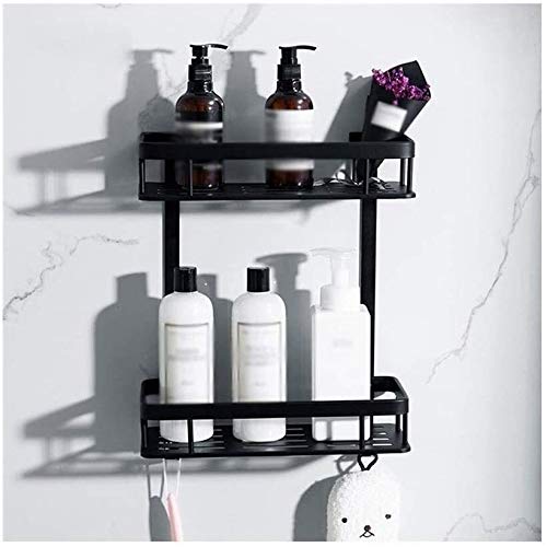 Stainless Steel Wall Mounted Towel Rack - 2 Tier Bathroom Shelf Organizer for Shower, Black Punch Installation - Perfect for Small Bathrooms & Space Saving Storage
