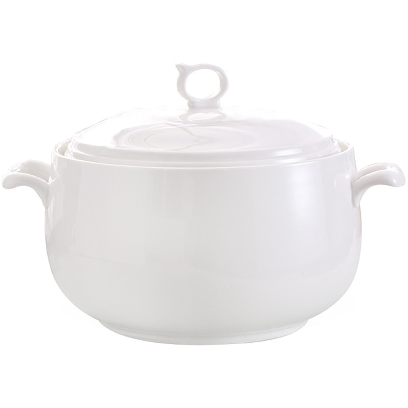 3L Ceramic Soup Tureen with Lid - Large Round Serving Bowl with Loop Handles, Microwave & Dishwasher Safe Pure White Porcelain Tureen for Kitchen - Perfect for Family Dinners, Holiday Meals & Restaurant Serving