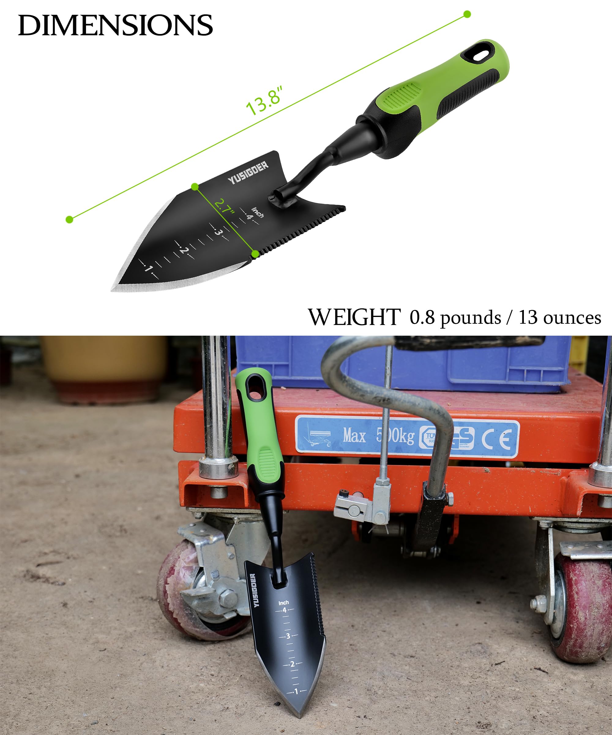 Premium Stainless Steel Garden Hand Tools Set - Heavy Duty Planting Trowel & Weeding Shovel with Ergonomic Green Handle - Perfect for Gardening, Landscaping & Outdoor Planting Activities