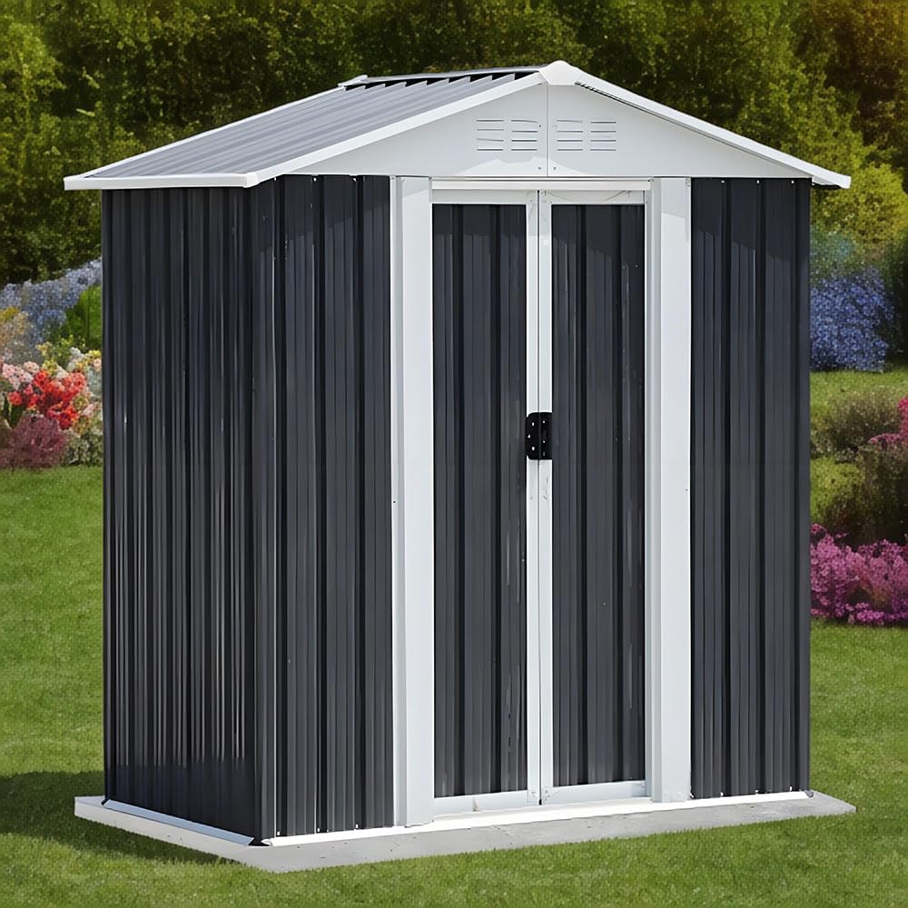 5FT x 3FT Outdoor Metal Storage Shed - Waterproof, Anti-Corrosion Garden Tool House with Lockable Door & Ventilation Shutters (Grey) - Perfect for Backyard, Patio, and Garage Storage of Lawn Equipment, Gardening Tools & Outdoor Supplies