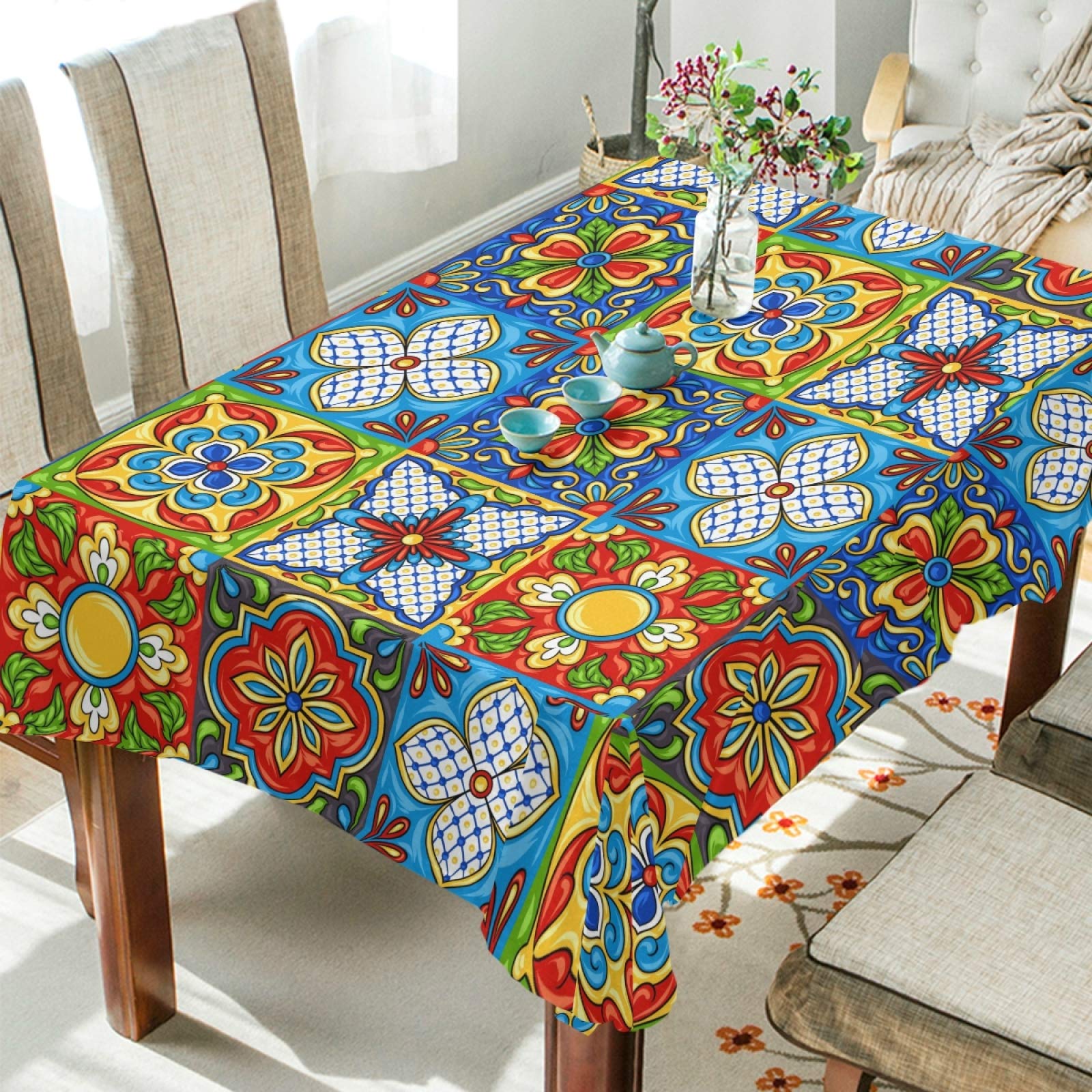 Qilmy Mexican Talavera Rectangle Tablecloth 60
