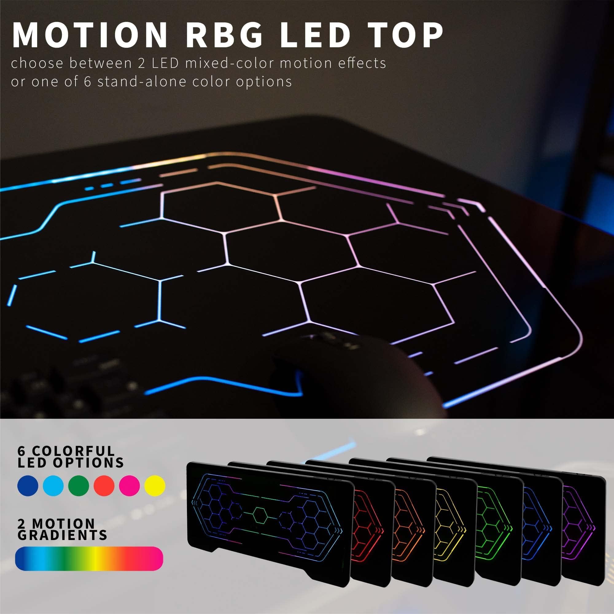 VIVO 48 x 24 Inch Tempered Glass Gaming Desk with RGB Geo-Honeycomb LED Lights - Adjustable Height Computer Desk for Gamers & Workstations, Black (DESK-TOP48BG) | Perfect for Home Office, Streaming Setup & Esports Gaming