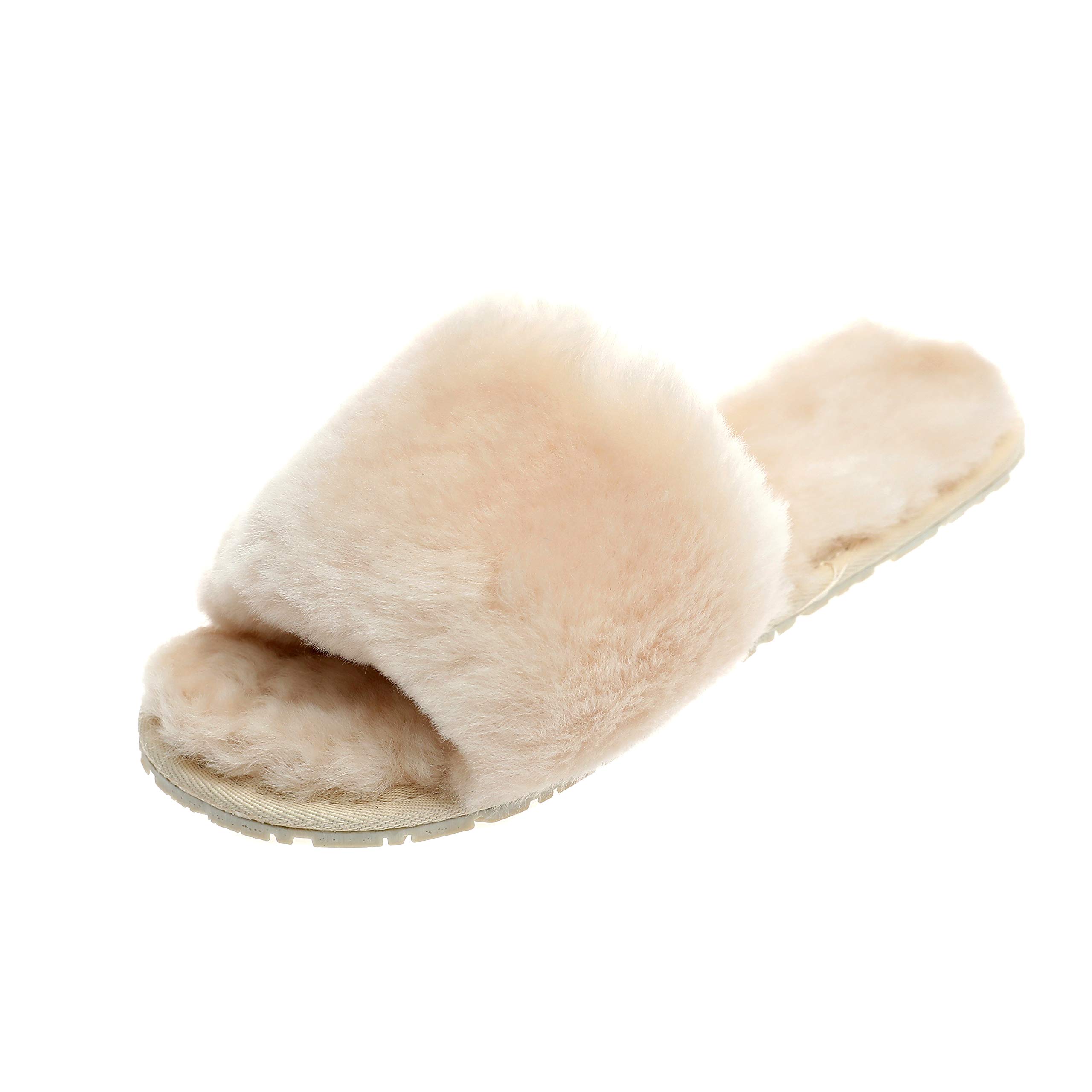 Women's Luxury Boiled Wool Slippers with Real Fur - Open Toe House Slippers by Dechic | Cozy Indoor & Outdoor Wear for Relaxation at Home