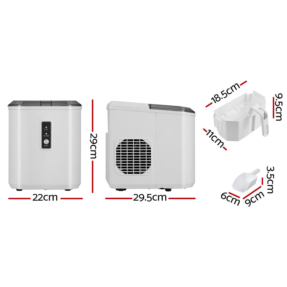 Devanti 12kg/26.5lbs Portable Ice Maker Machine with 2L Water Tank - Countertop Ice Cube Maker for Home, Bar, Office & Outdoor Use - Fast 8-10 Minute Cycle - Black