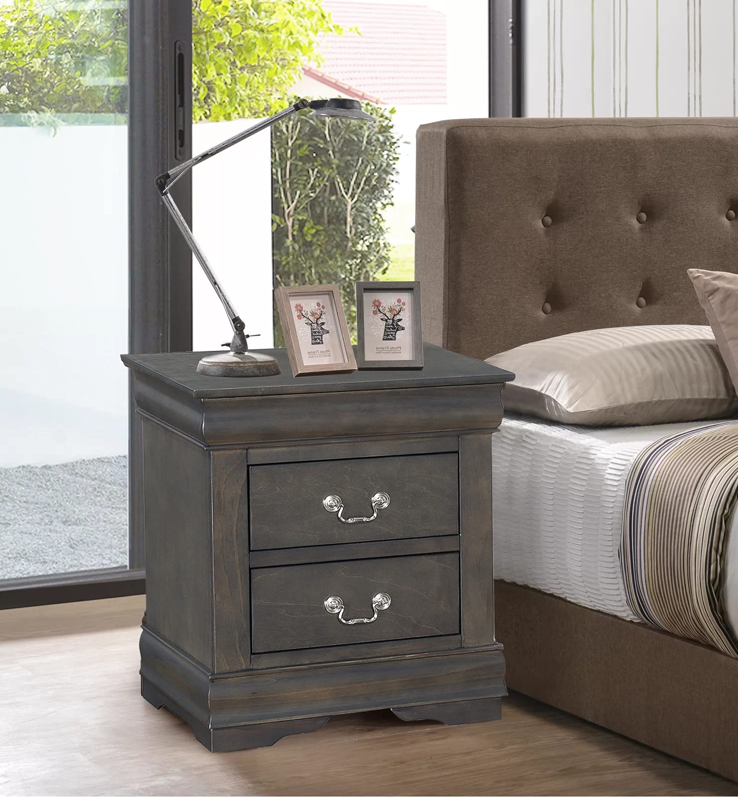 Henf 2 Drawer Nightstand - Modern Wood Bedside Table with Handles, Sturdy End Table for Bedroom, Living Room & Dorm - Easy No Assembly Required (Dark Grey) | Perfect for Small Spaces, Guest Rooms & Apartment Decor