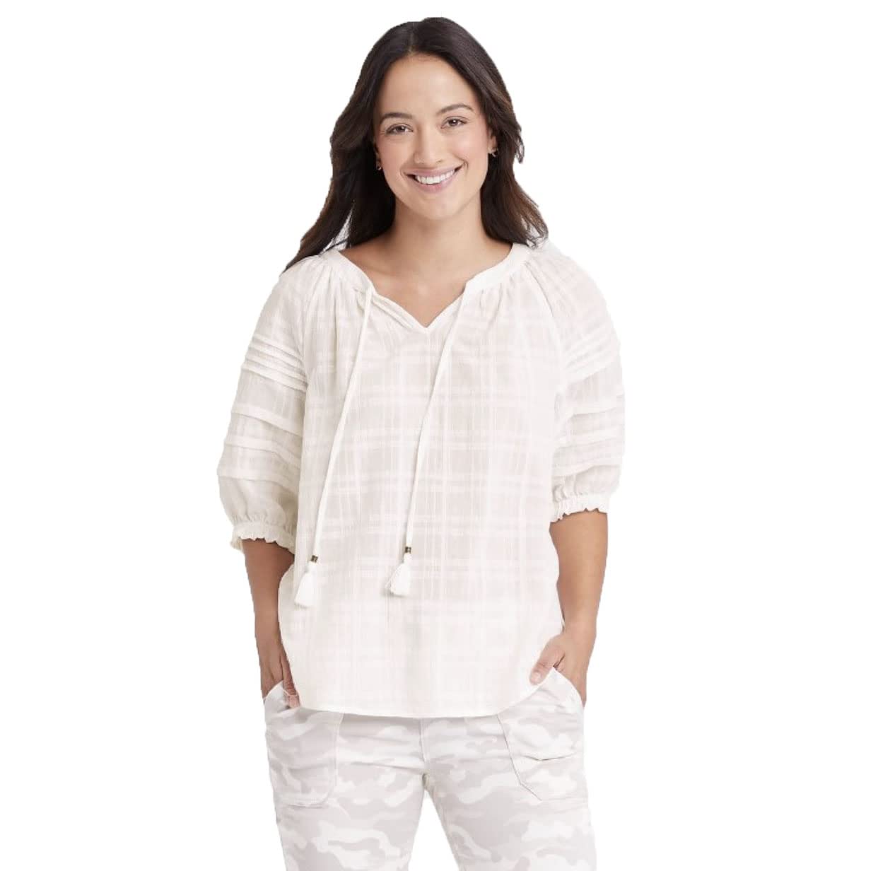Knox Rose Women's Puff Sleeve Blouse with Elbow Detail | Flowy Boho Top for Work, Date Night & Spring Outfits