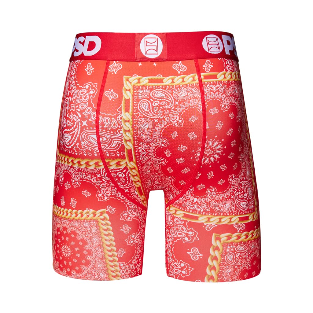 PSD Men's Rich Bandana Red Boxer Briefs - Soft Cotton Underwear, Breathable & Comfortable, XXL Size for Lounge, Sleep & Everyday Wear