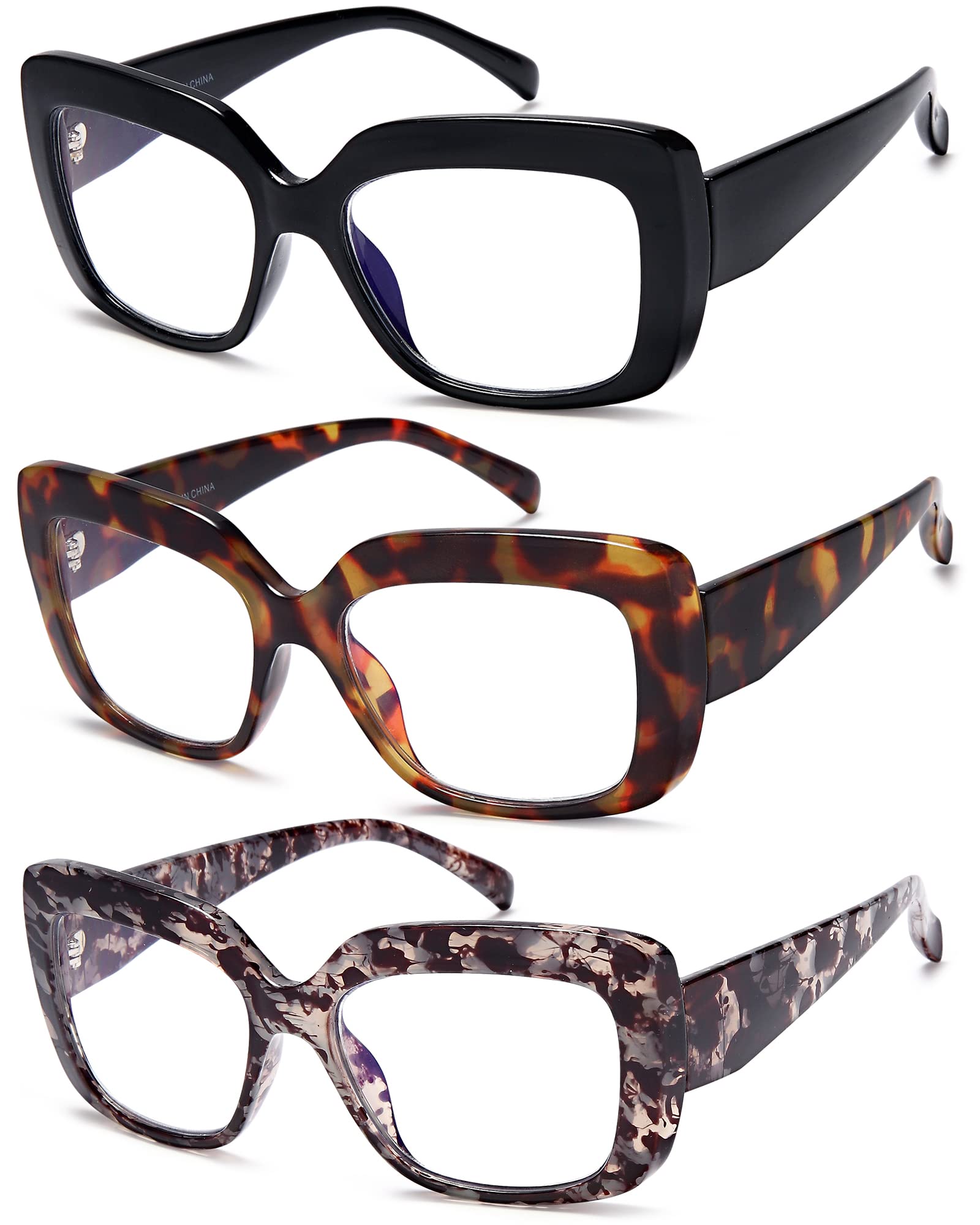 Stylish Oversized Blue Light Blocking Reading Glasses for Women - Anti-Eyestrain Computer Readers for Work, Gaming & Nighttime Reading