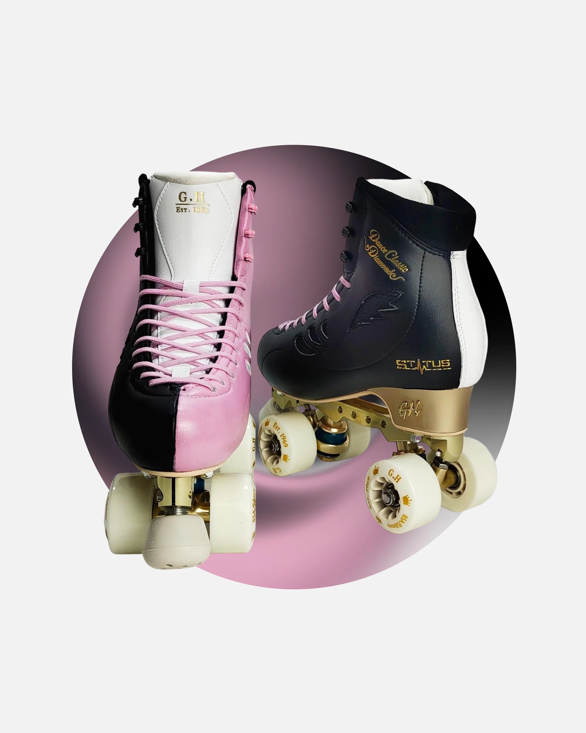 GH Dance Classic Diamond Quad Roller Skates for Women & Men - Color Jam Style with Vanguard/Jaboco Frame - Perfect for Roller Derby, Rink Skating & Outdoor Use