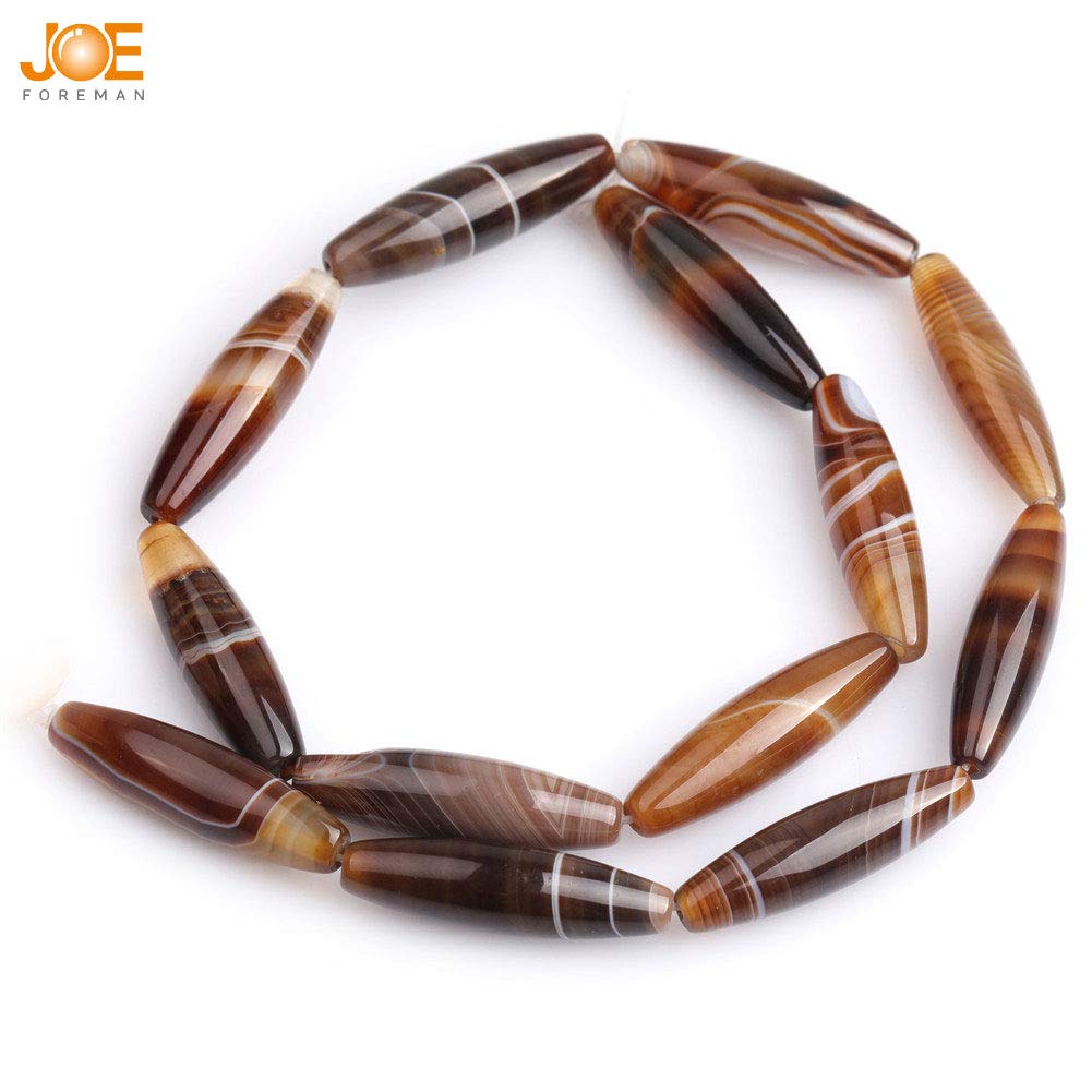 Natural Brown Botswana Onyx Agate Semi-Precious Stone Loose Beads - 8x30mm Rice Olive Oval Shape for Jewelry Making, DIY Crafts, Chakras Healing (15