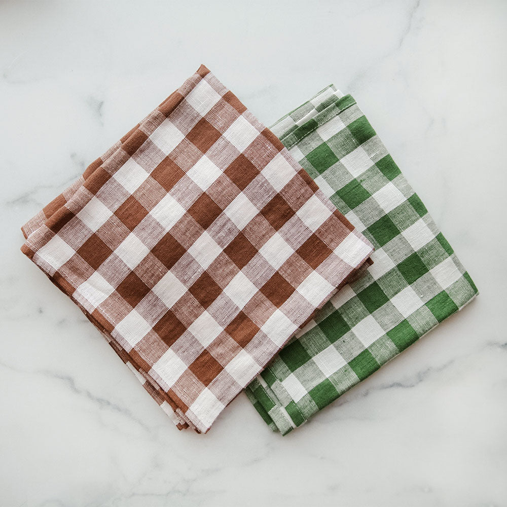 Premium Gingham Linen Napkin Set - 12-Piece Cotton Table Napkins for Dining, Kitchen & Party Decor - Elegant Checkered Design for Weddings, Picnics & Home Decor