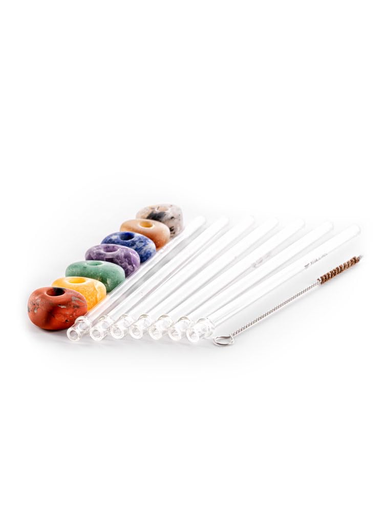 7-Pack Reusable Crystal Glass Straws - Eco-Friendly Drinking Straws for Smoothies, Cocktails, Iced Coffee & Home Kitchen Use