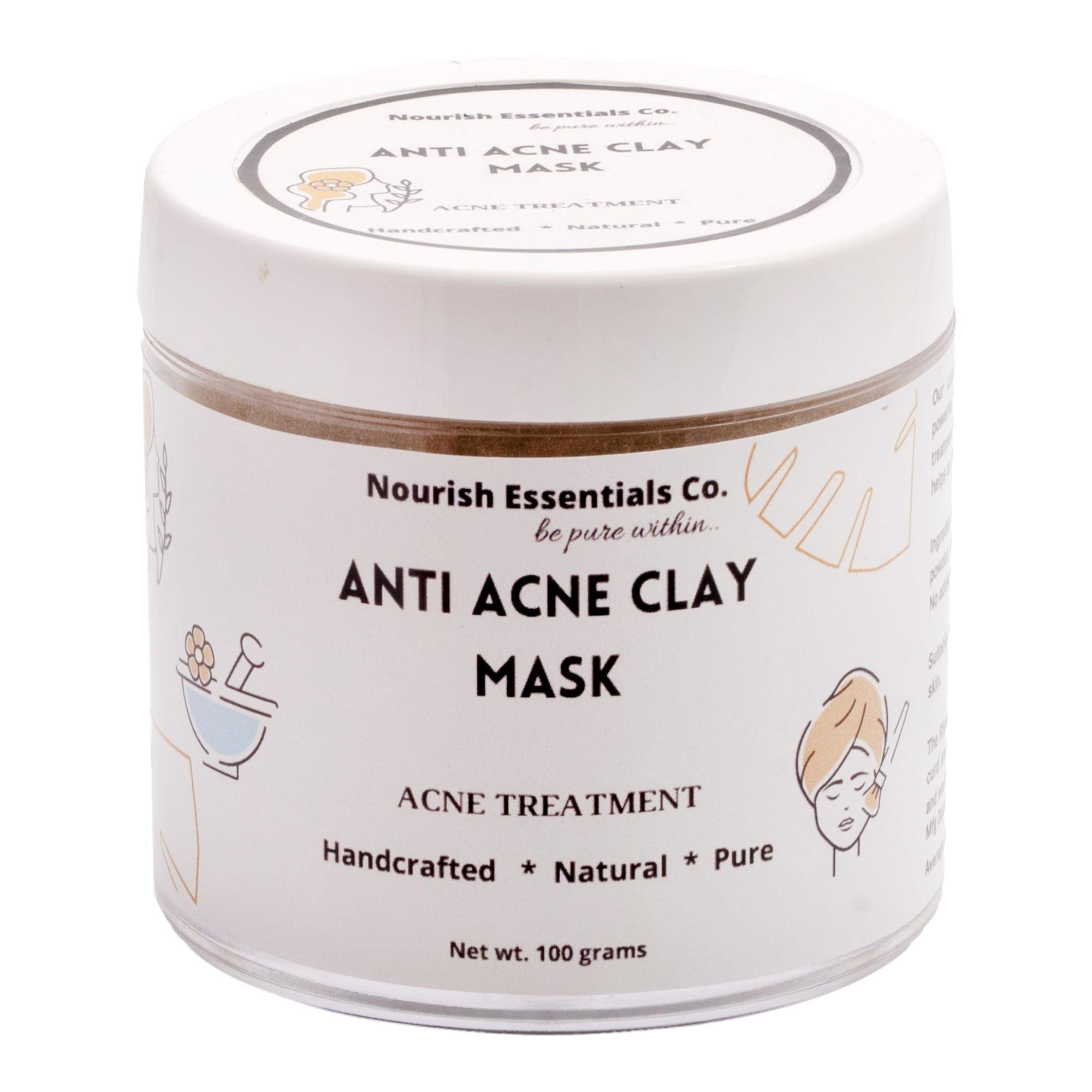 Nourish Essentials Co. Anti-Acne Clay Face Mask for Acne Treatment & Skin Brightening - 100g | Deep Cleansing & Pore Minimizing | Perfect for Oily & Acne-Prone Skin Care Routine