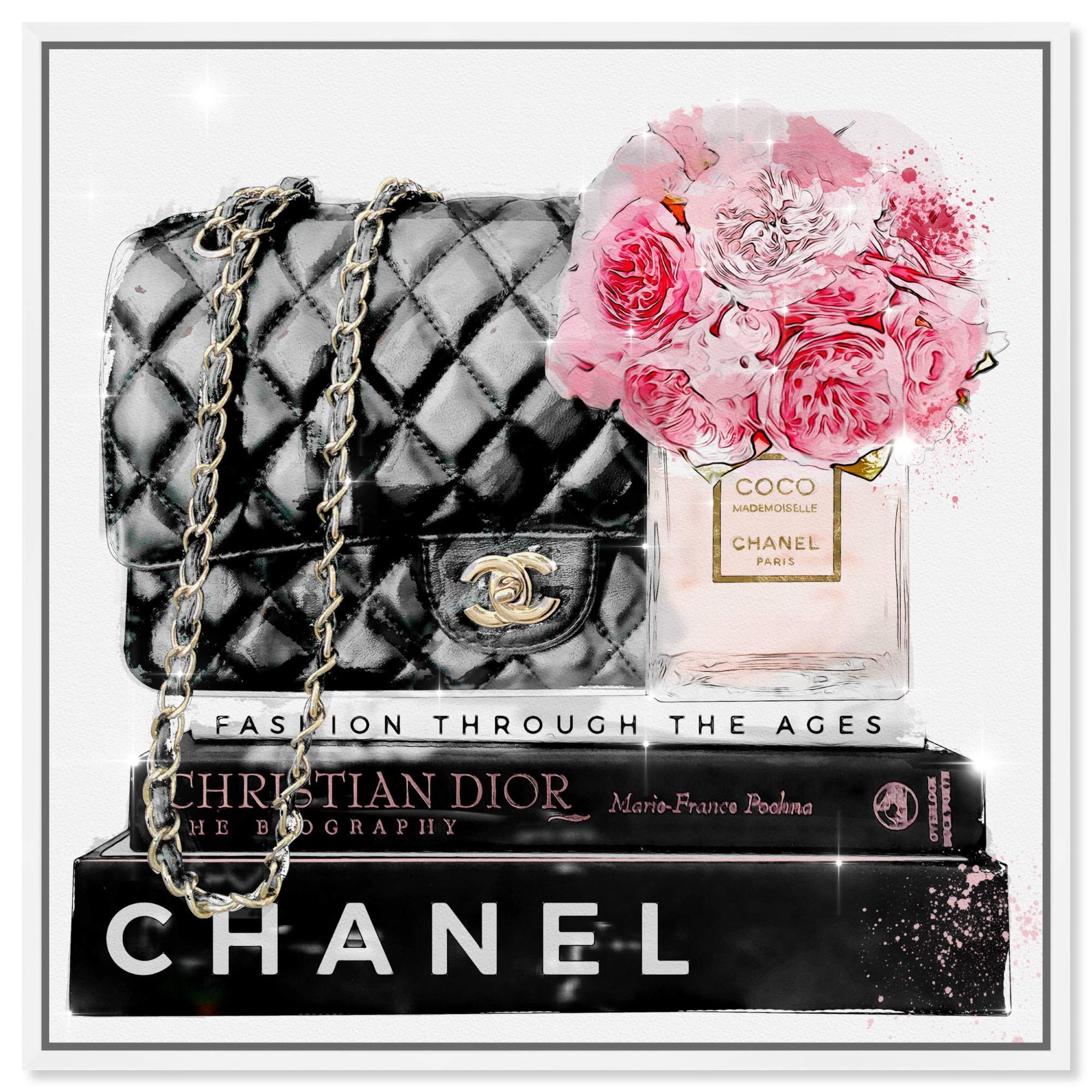 Elegant Essentials Paris Fashion Wall Art Canvas Print - 30x30 Inches White Floating Frame - Handbags & Glam Home Décor for Living Room, Bedroom & Office