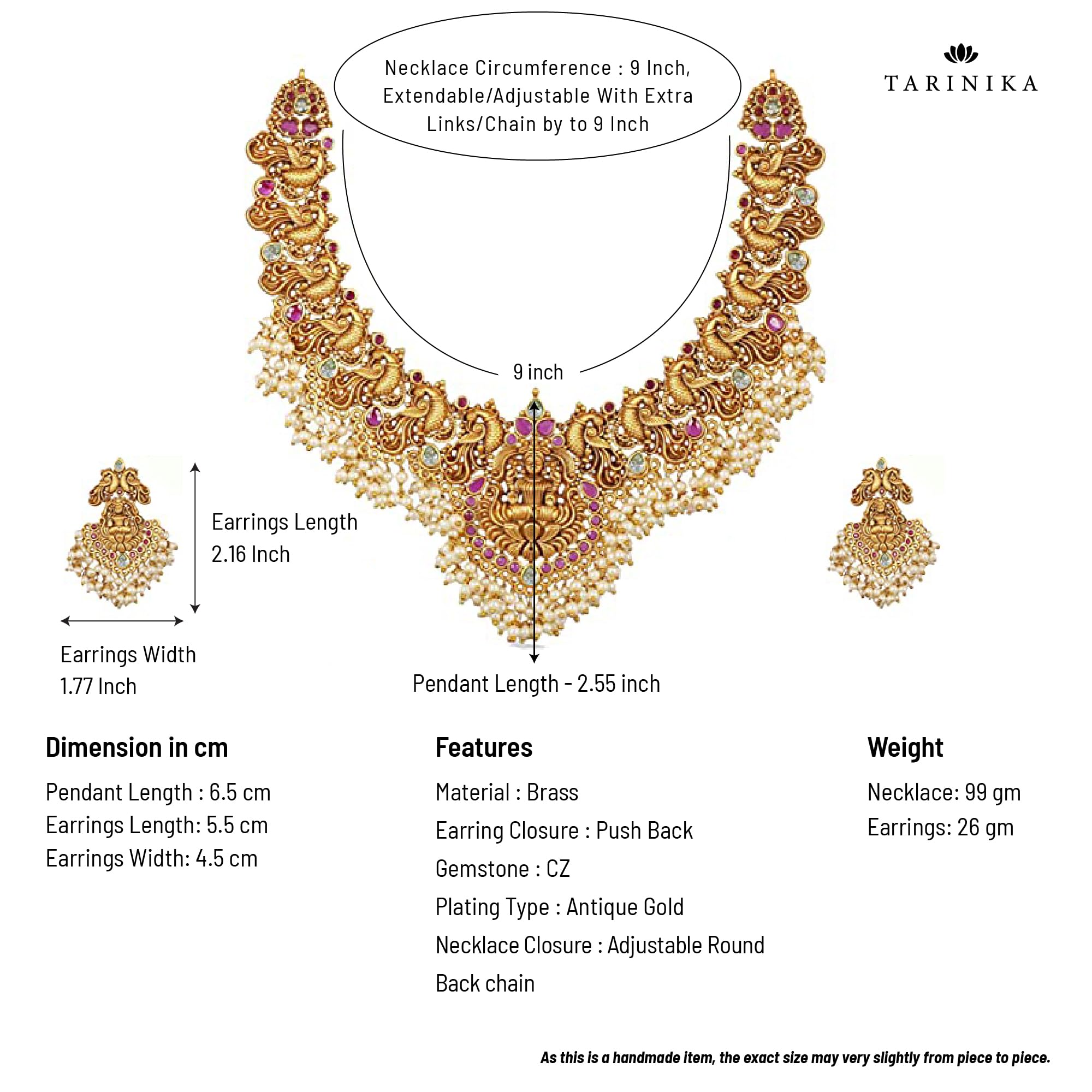 Antique Gold Plated Cira Short Necklace Set with Floral Design - Traditional South Indian Jewelry for Women | Ethnic Bridal Necklace for Weddings, Festivals & Cultural Events | 1 Year Warranty