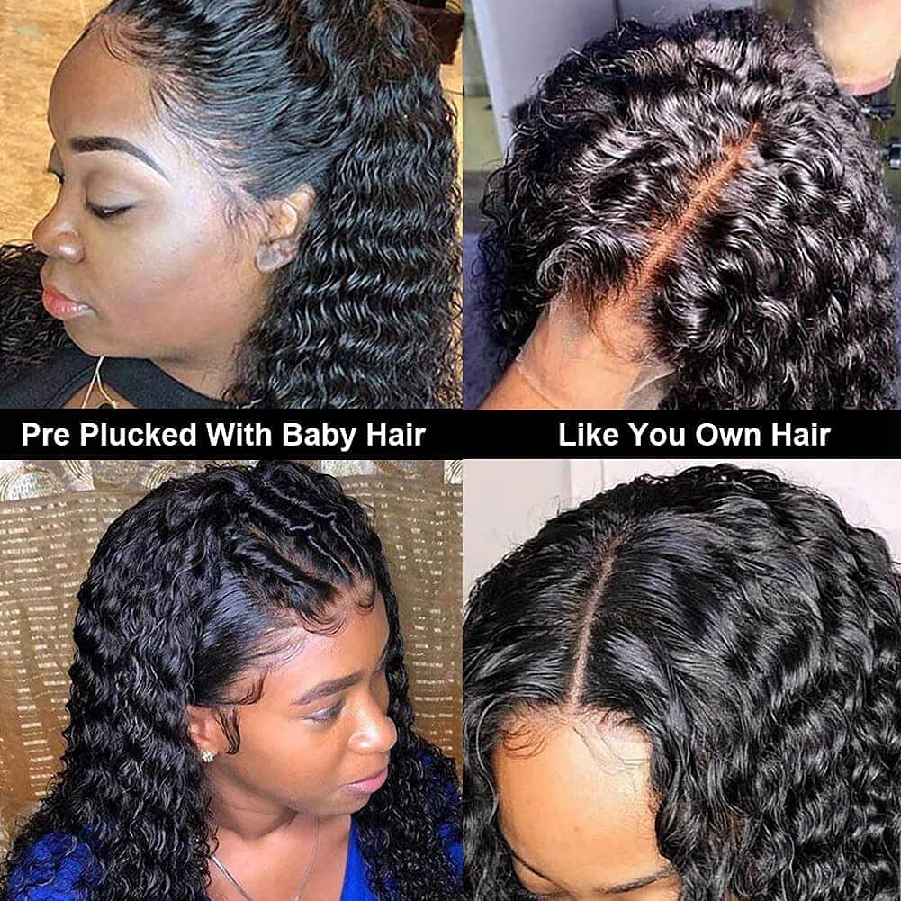SUPERNOVA Deep Curly Lace Front Human Hair Wig - 18 Inch Glueless T-Part Pre-Plucked 180% Density Natural Black | Perfect for Daily Wear, Cosplay & Special Occasions