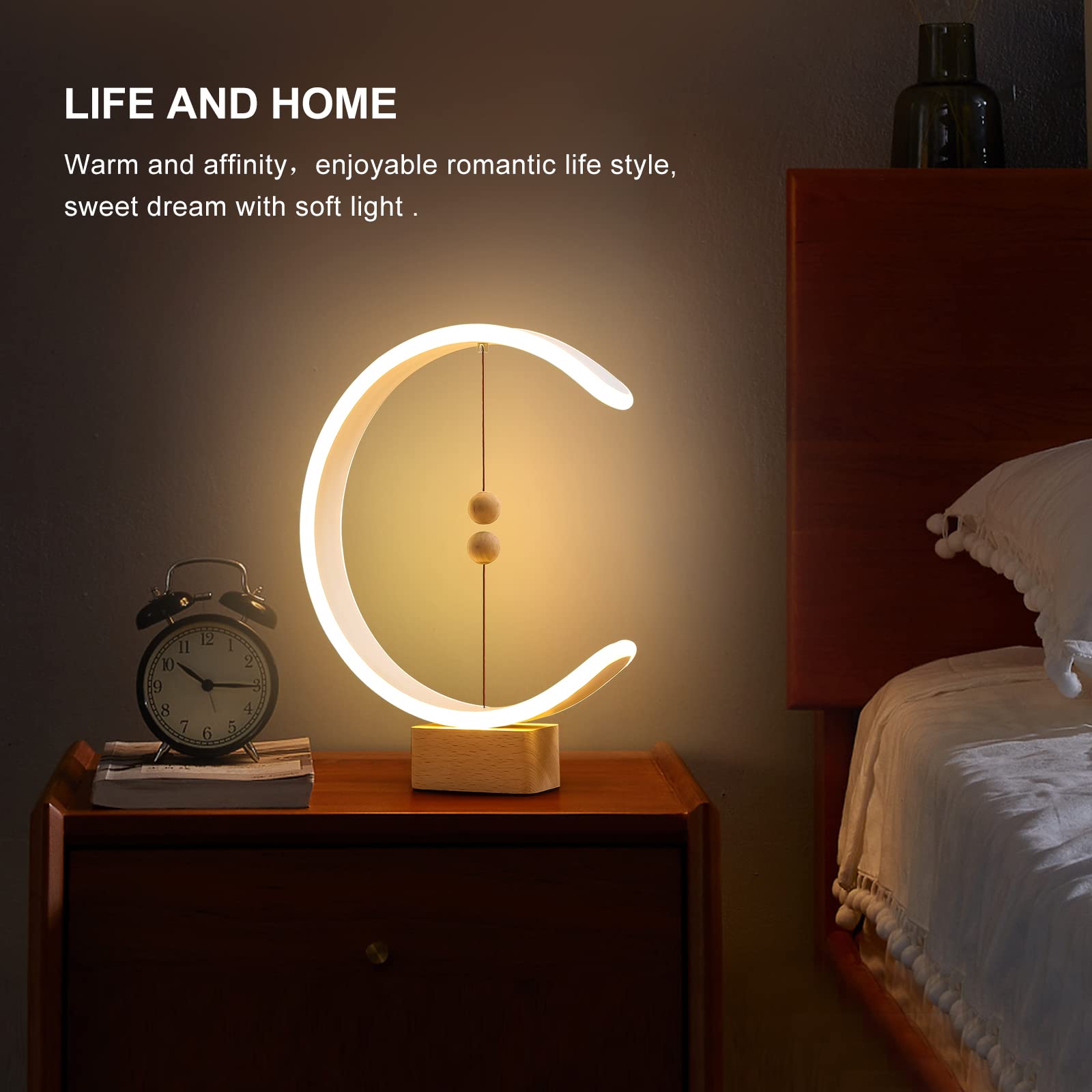 Smart Magnetic Suspension Balance Lamp - LED Wooden Desk Lamp with Creative Floating Design, Modern Night Light for Home Office, Dorm Room & Bedside (Perfect Gift for Birthday & Housewarming) - Ideal for Reading, Working & Relaxing in Bedroom or Study