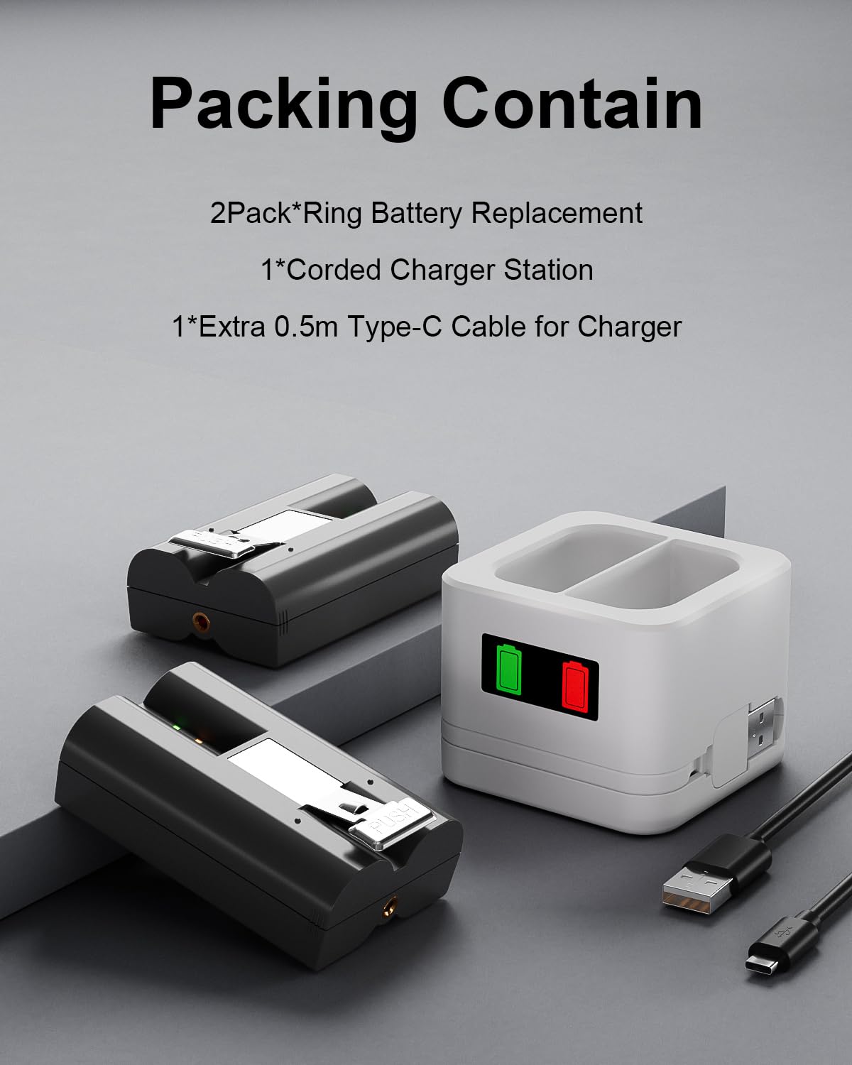 2 Pack Rechargeable Ring Battery with Charger Station - 6040mAh Li-ion Replacement Batteries for Ring Doorbell Camera 2/3/4, Spotlight Cam & Stick Up Cam - LED Indicator Light | Perfect for Home Security & Smart Doorbell Systems
