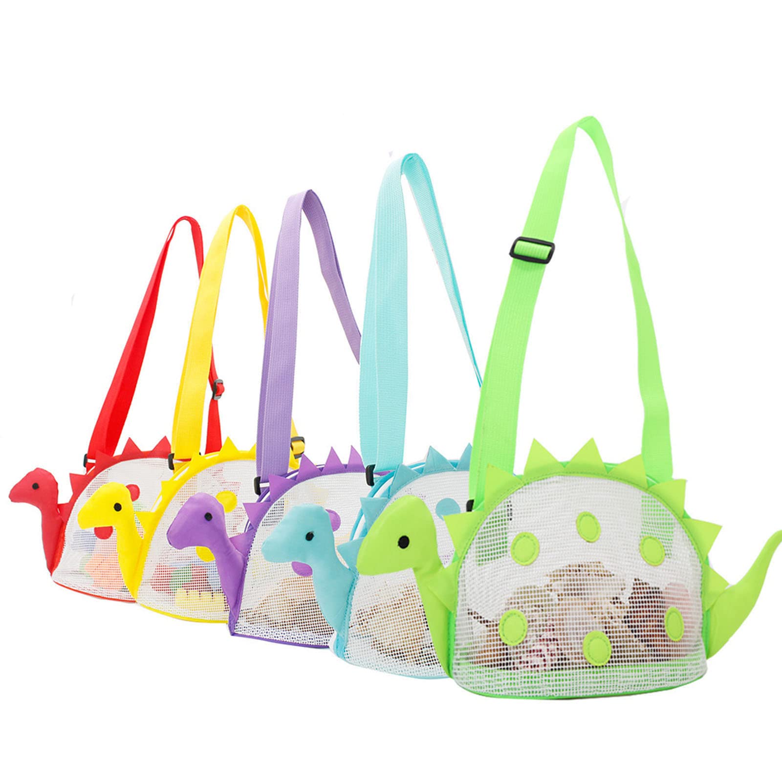 Adjustable Strap Sand Toy Mesh Bag for Kids - Cartoon Dinosaur Shell Collecting Beach Tote for Boys & Girls - Perfect for Beach Trips, Sandcastle Building & Outdoor Play