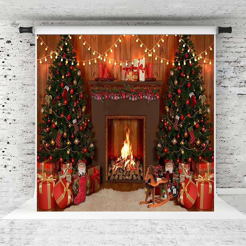 8x8ft Christmas Fireplace Backdrop with Santa & Gifts - Holiday Photography Background for Parties, Xmas Decorations - Perfect for Family Photos, Christmas Events & Festive Home Decor