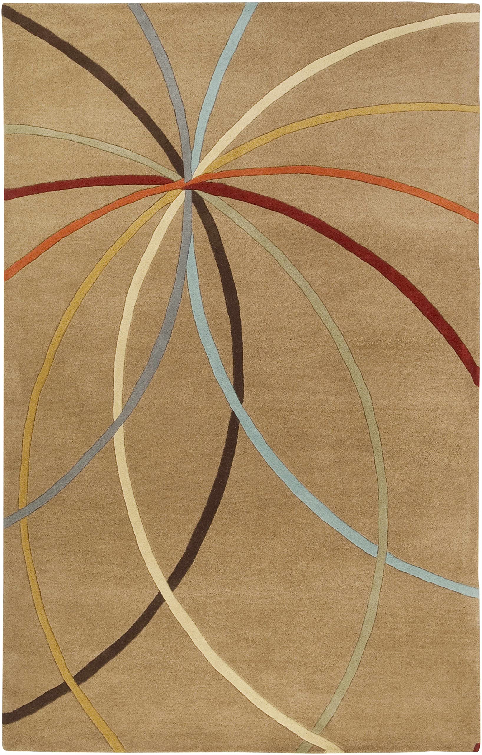 Hauteloom Davison Wool Area Rug for Living Room & Bedroom - Modern Round Rug in Brown, Blue, Red - 4' Diameter - Soft & Durable Home Decor for Cozy Spaces