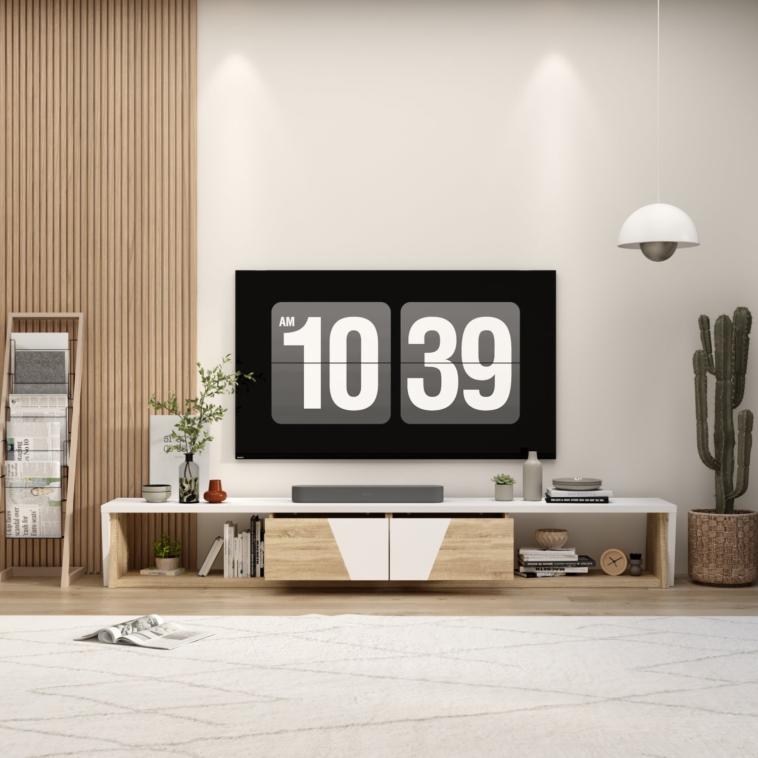95W Modern TV Stand with 2 Drawers - Geometric Design Long Entertainment Center for Living Room, Bedroom & Home Theater
